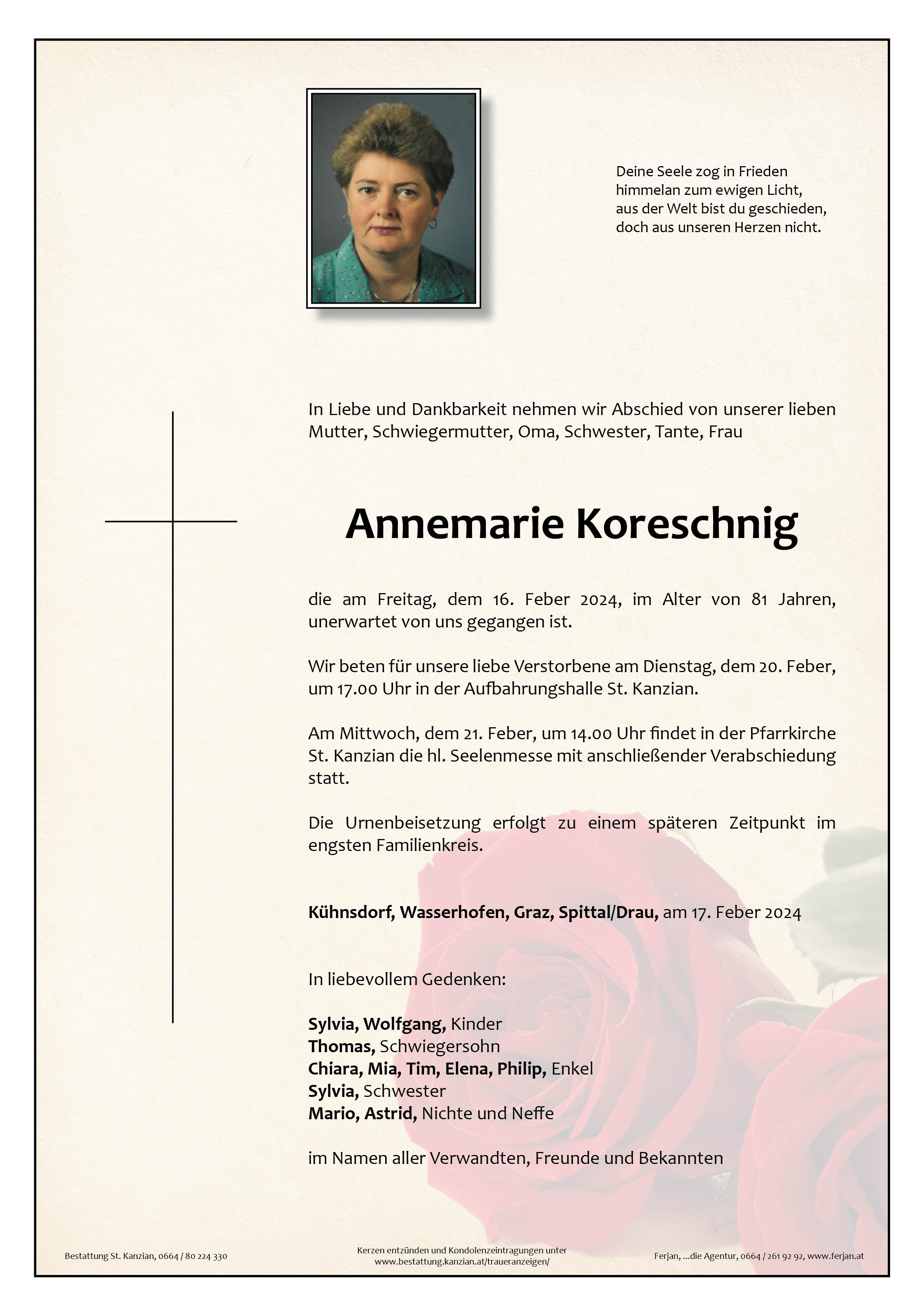 Traueranzeige von Annemarie Koreschnig