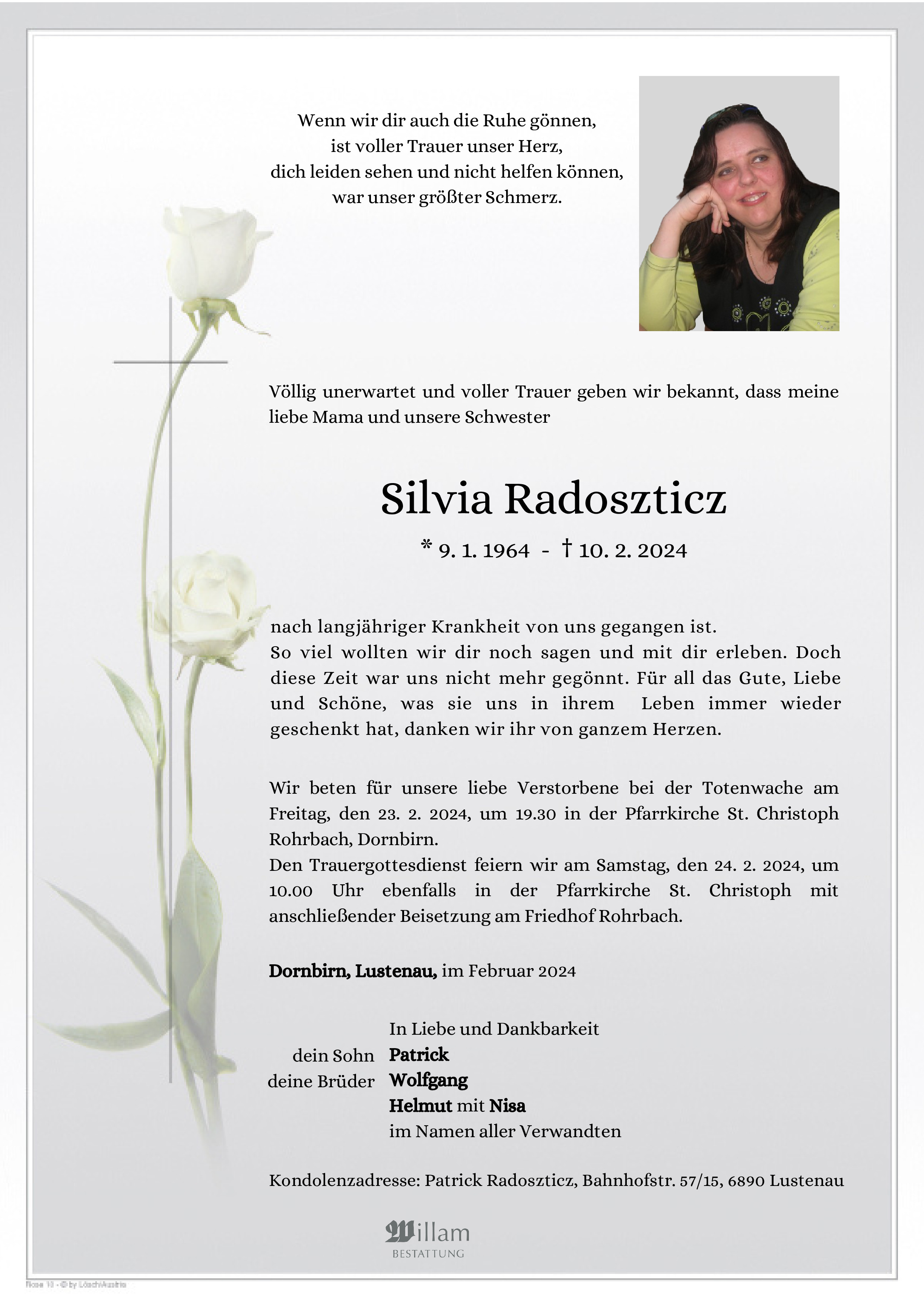 Traueranzeige von Silvia Radoszticz