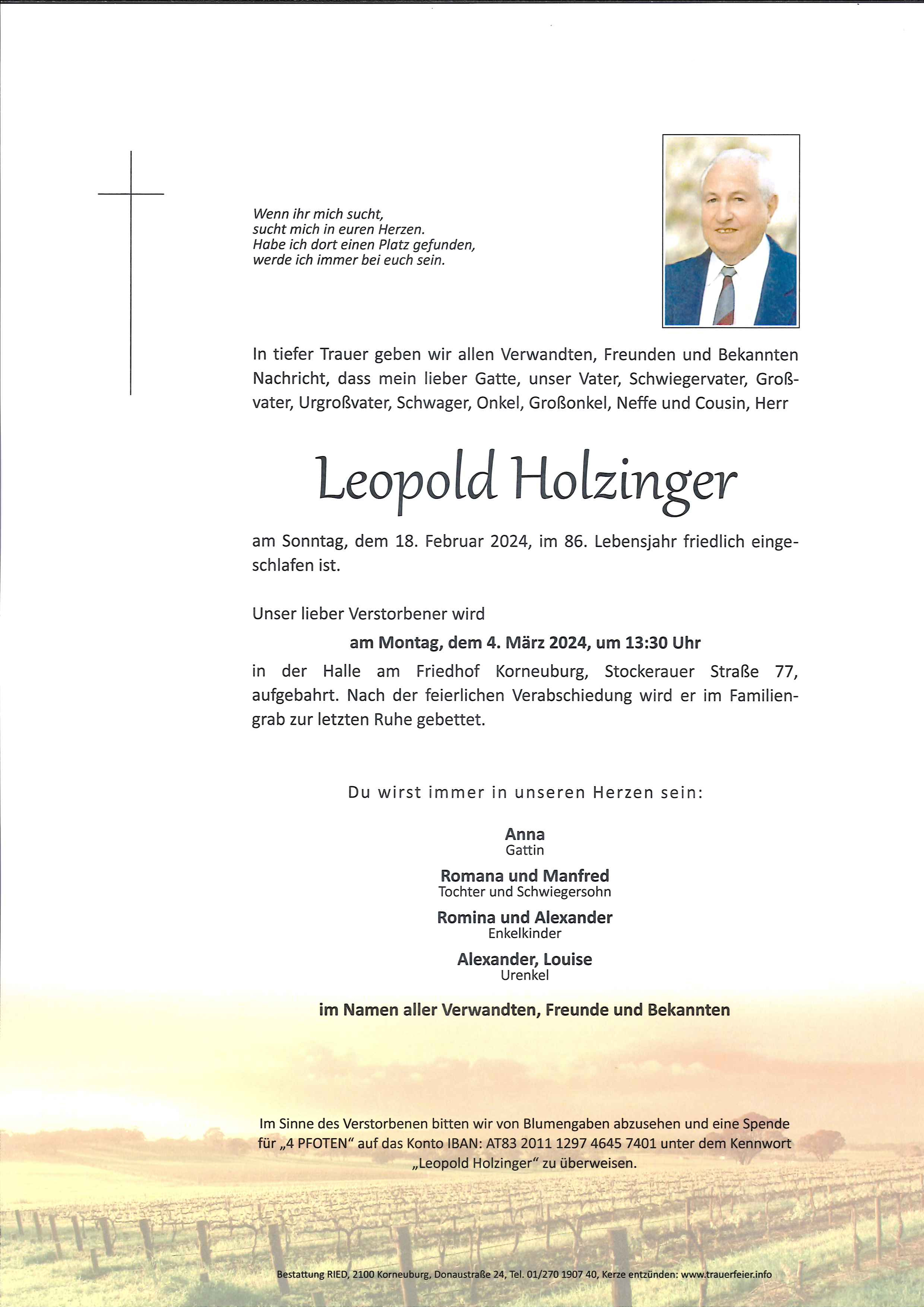Traueranzeige von Leopold Holzinger