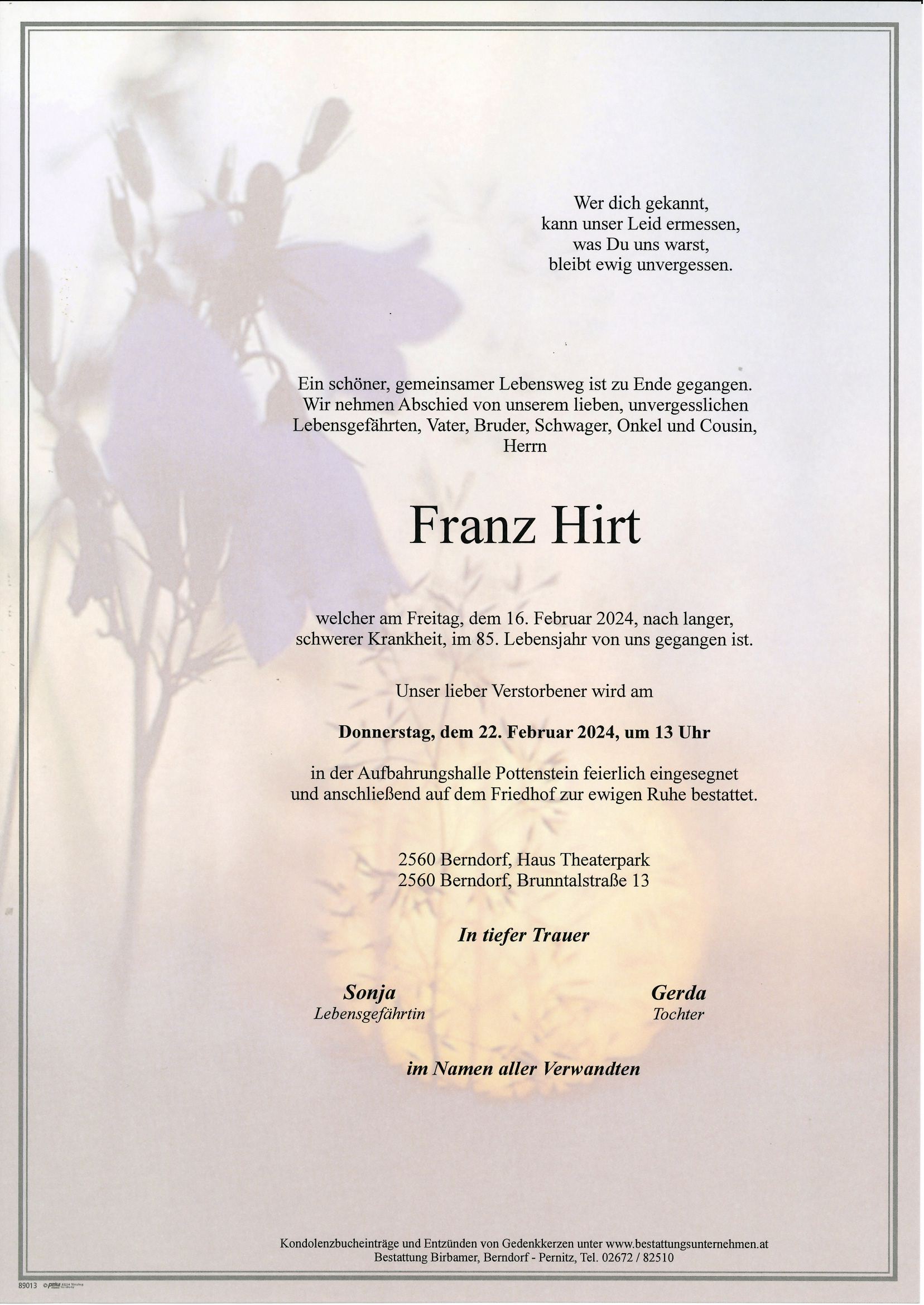 Traueranzeige von Franz Hirt