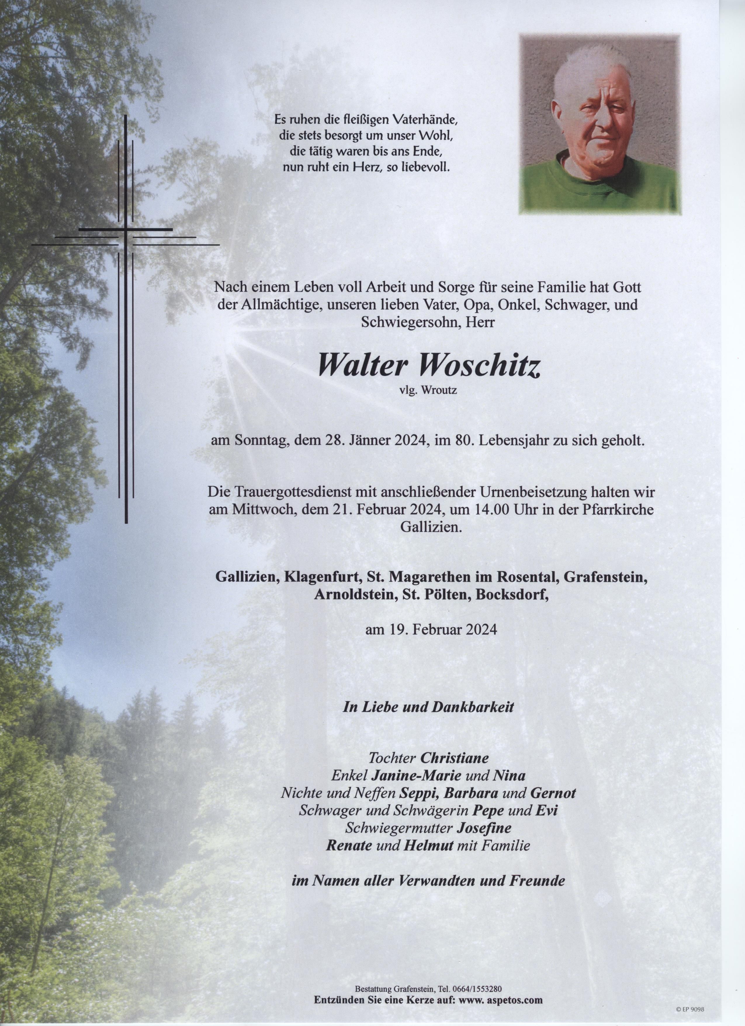 Traueranzeige von Walter Woschitz