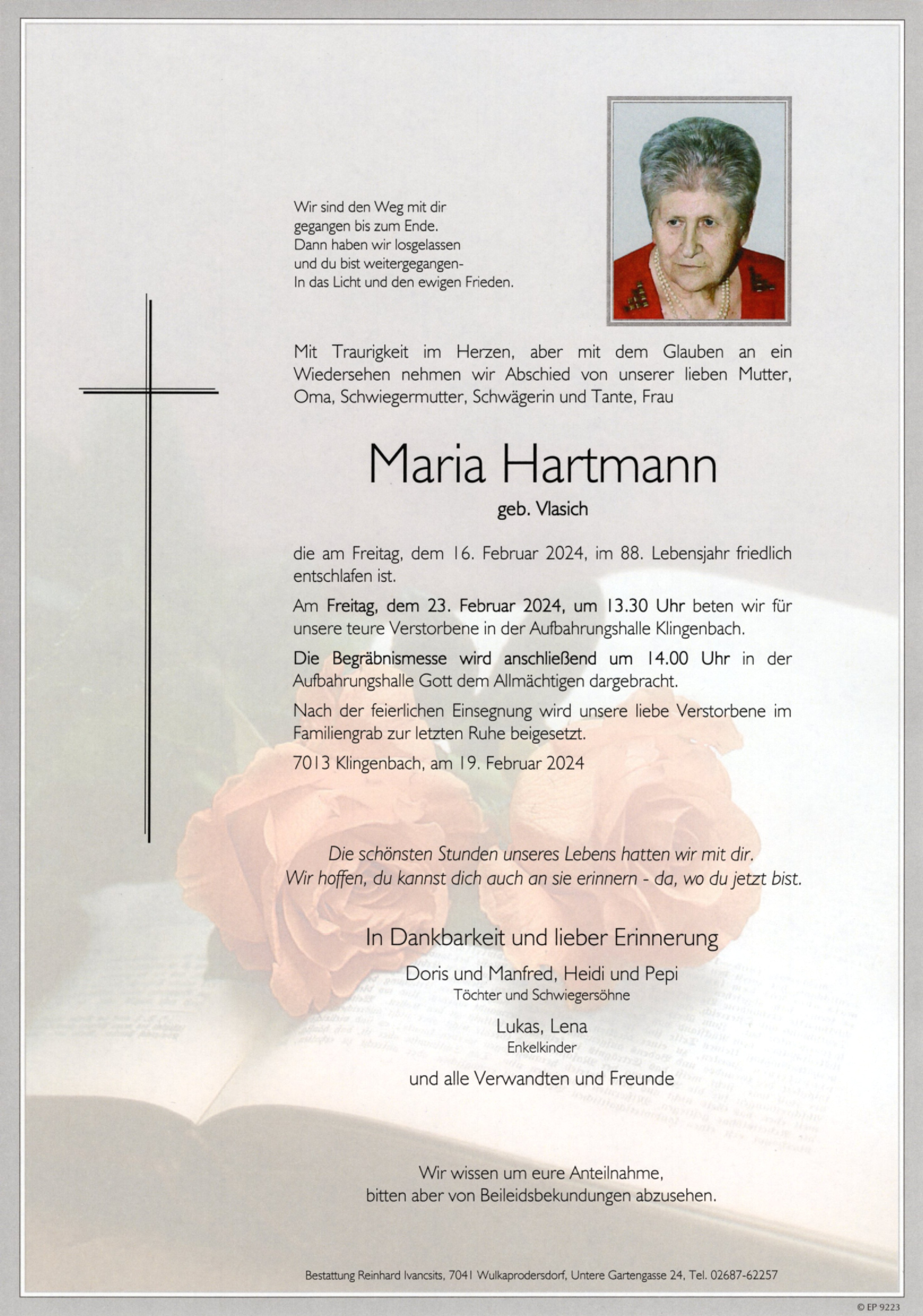 Traueranzeige von Maria Hartmann