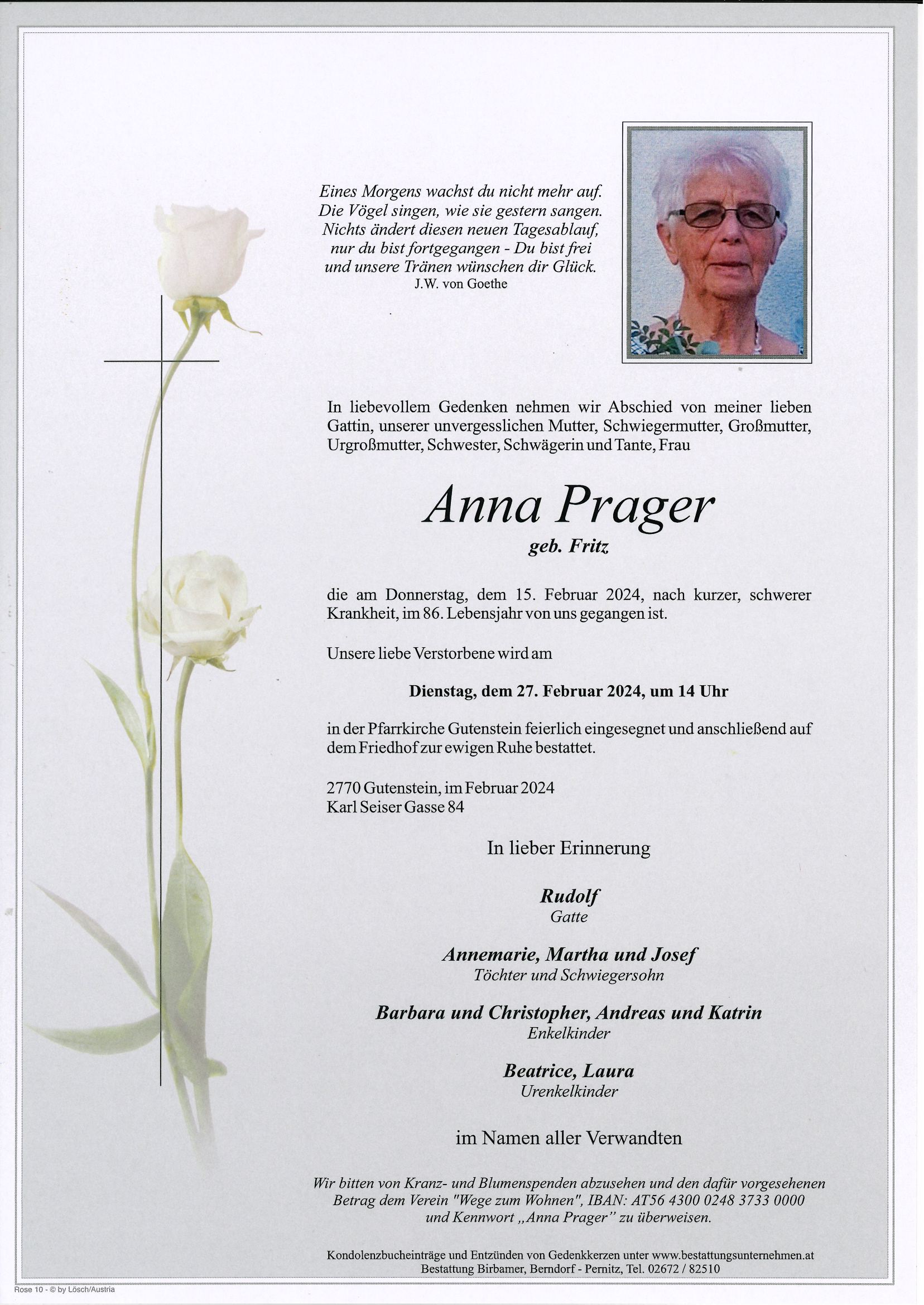 Traueranzeige von Anna Prager