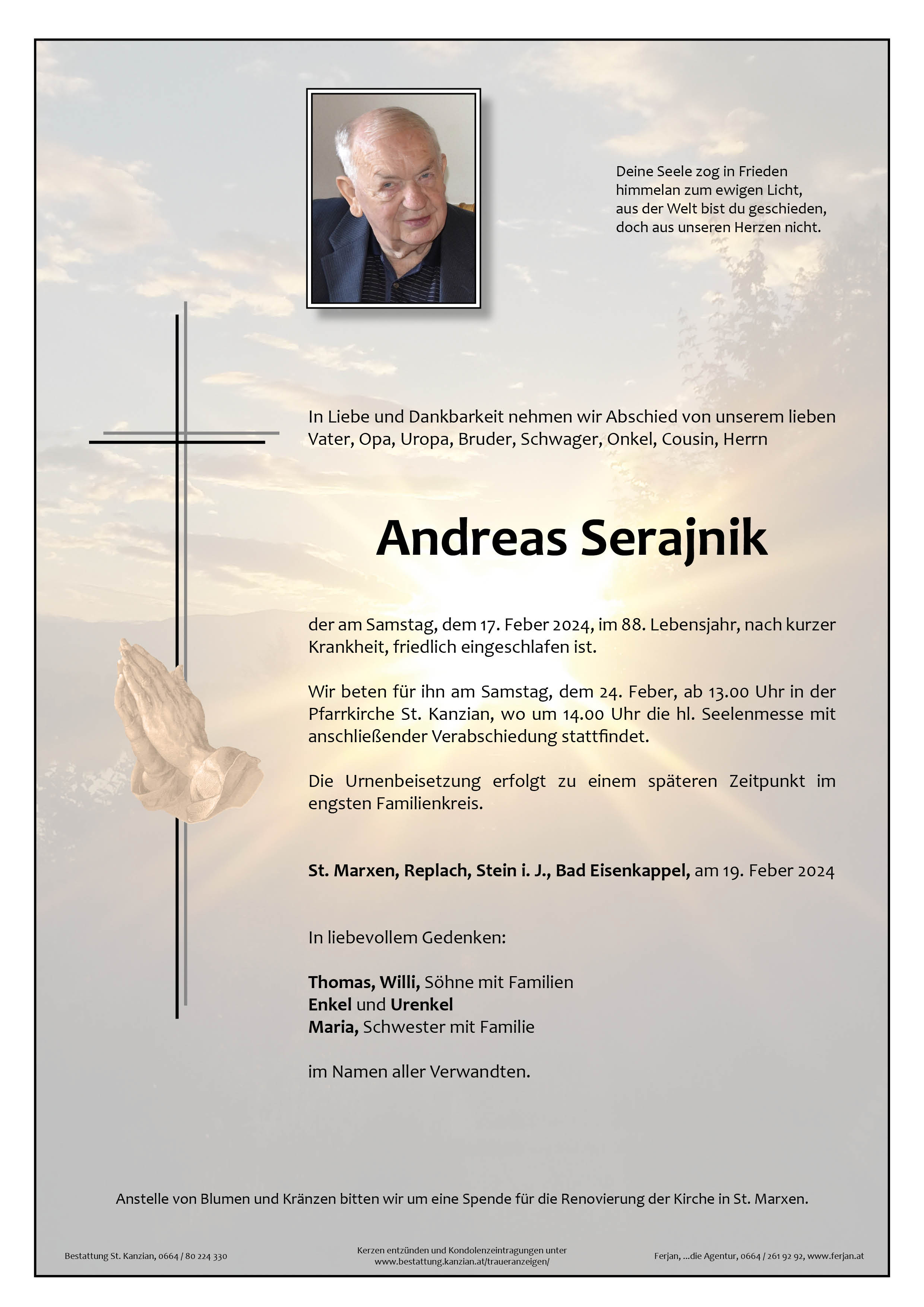 Traueranzeige von Andreas Serajnik