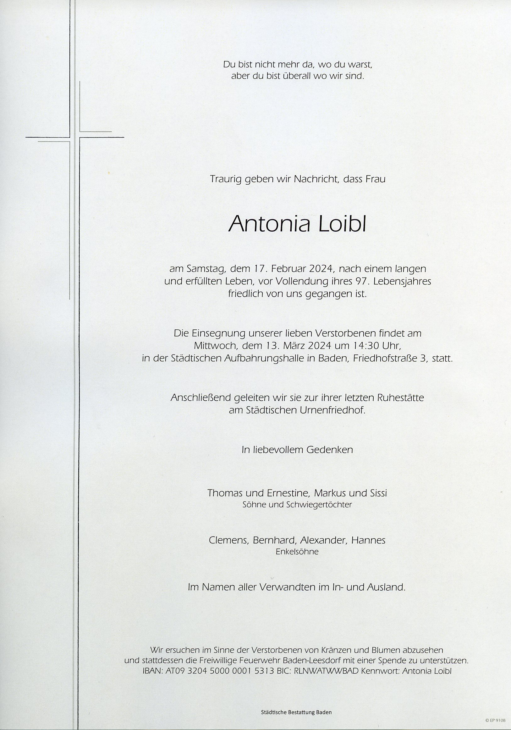 Traueranzeige von Antonia Loibl