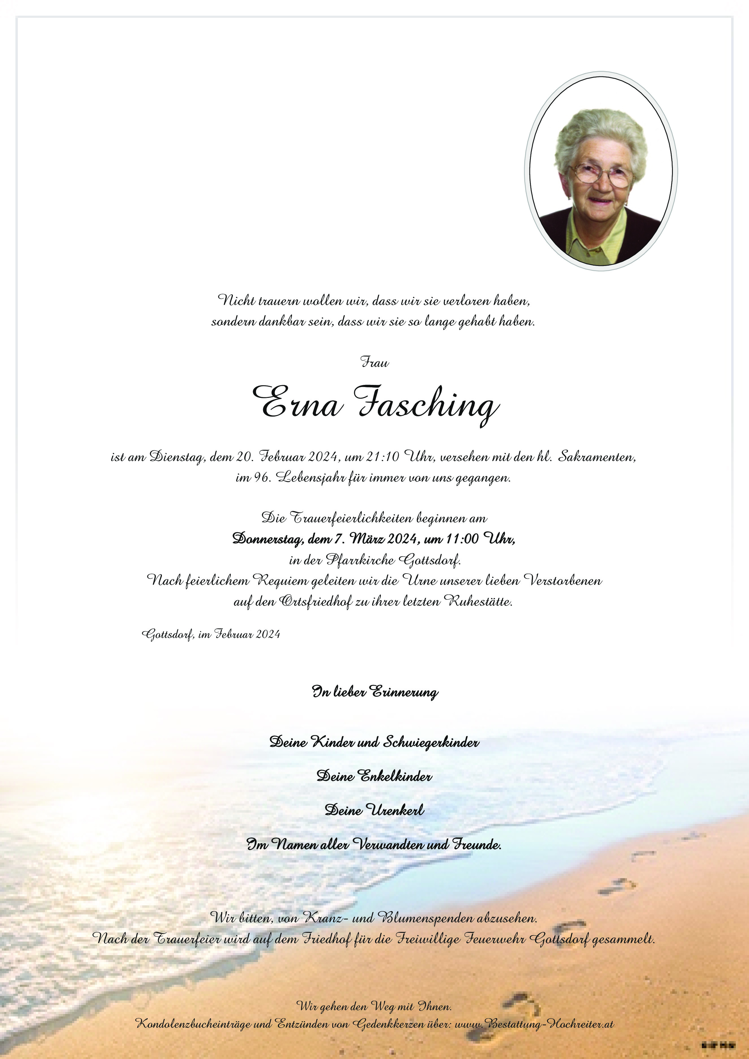 Traueranzeige von Erna Fasching