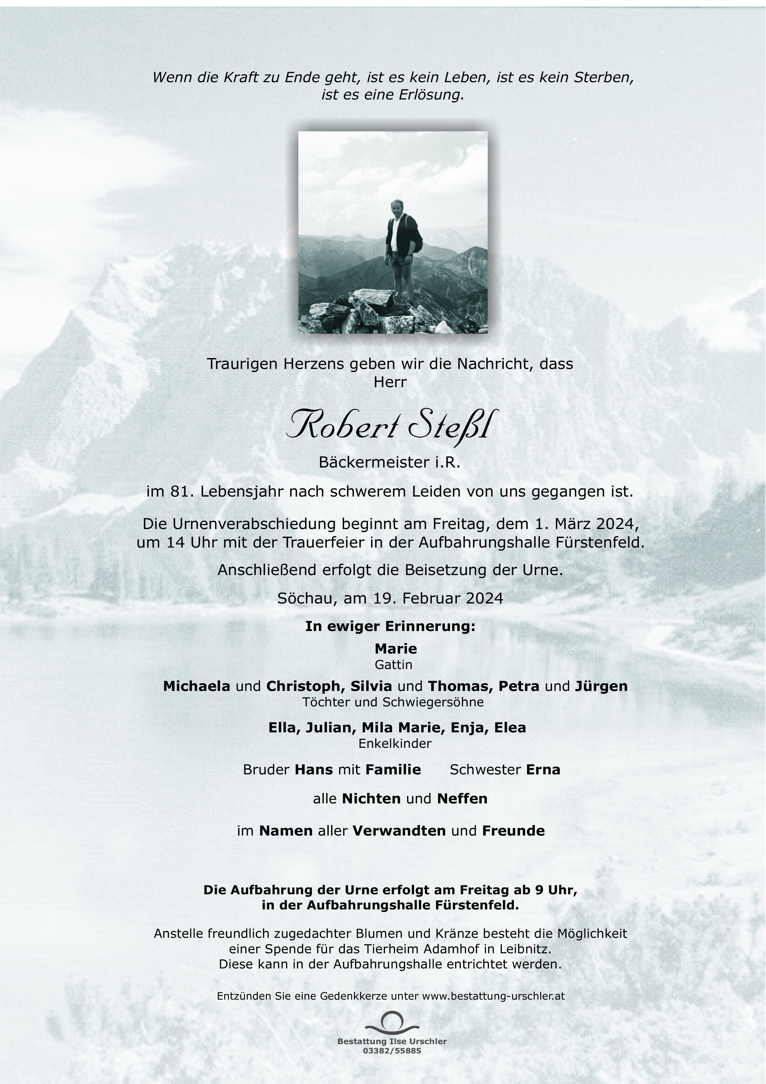 Traueranzeige von Robert Steßl