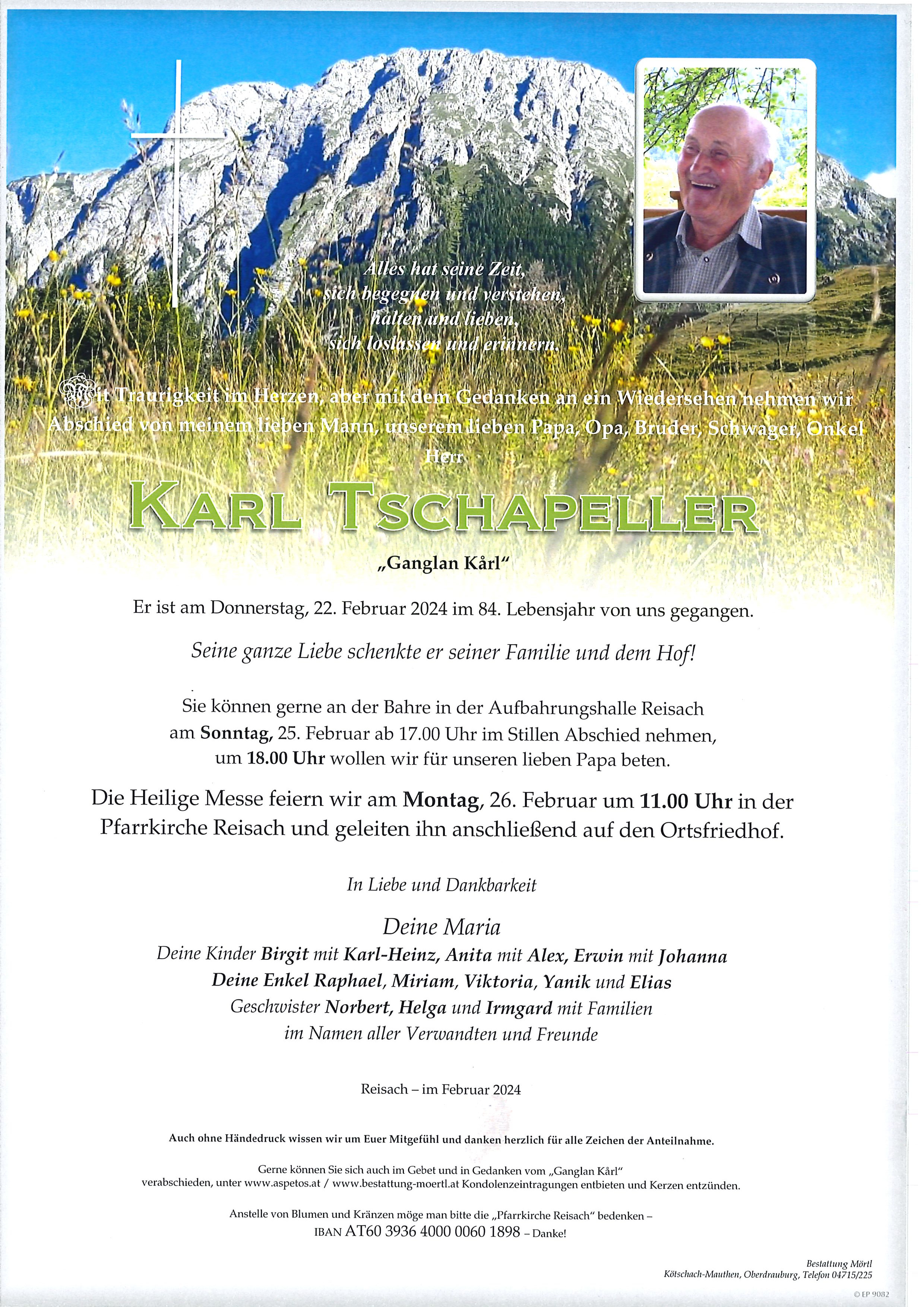 Traueranzeige von Karl Tschapeller