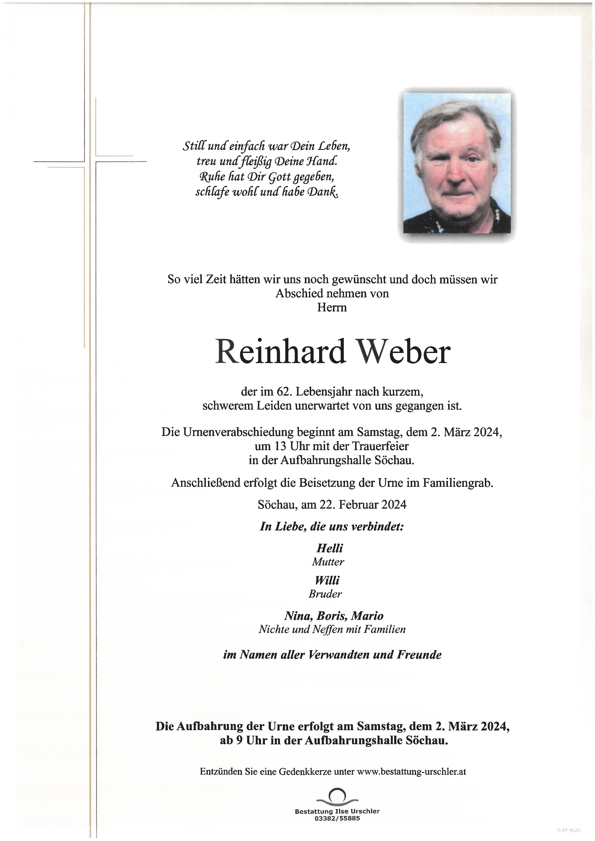 Traueranzeige von Reinhard Weber