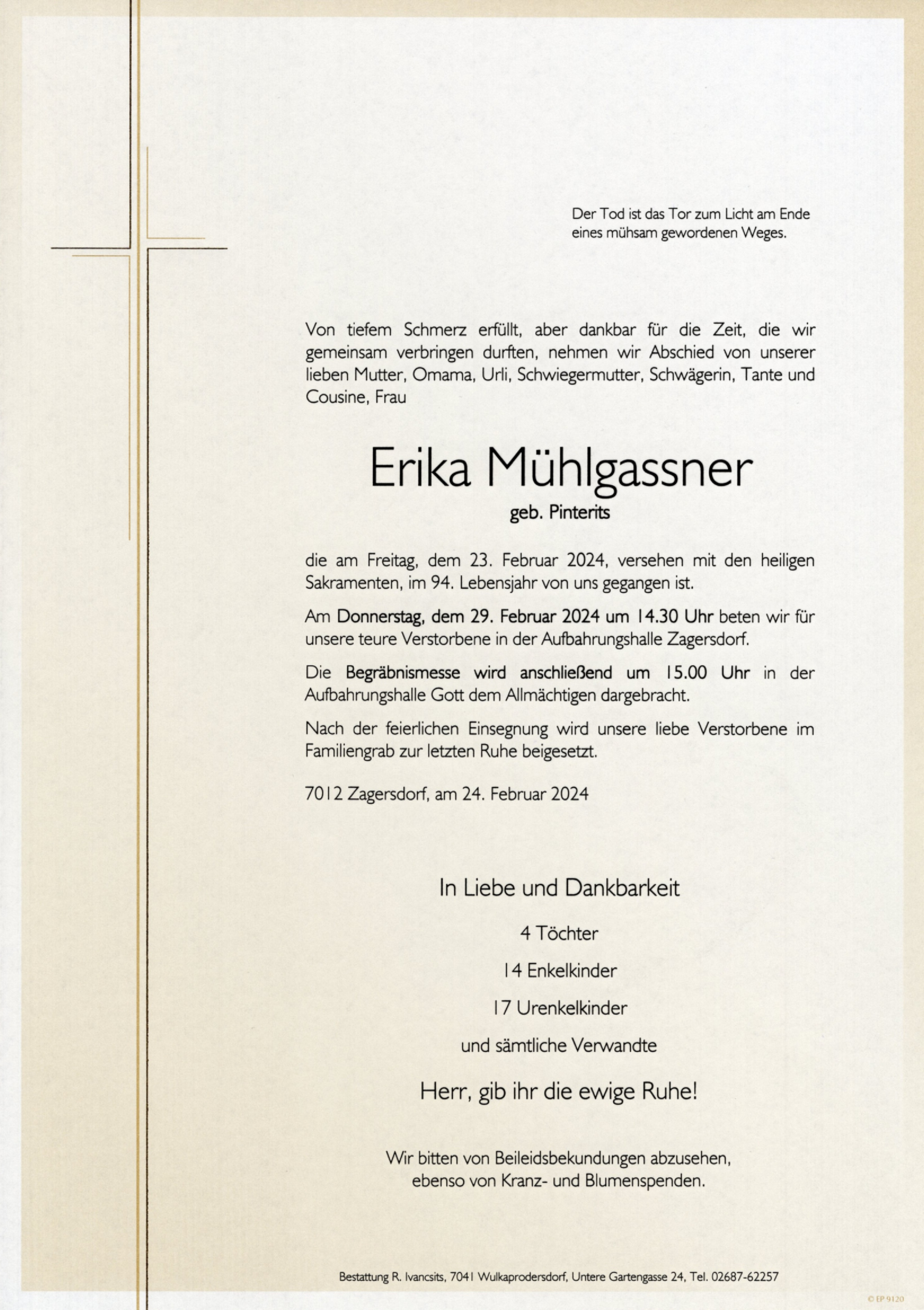 Traueranzeige von Erika Mühlgassner