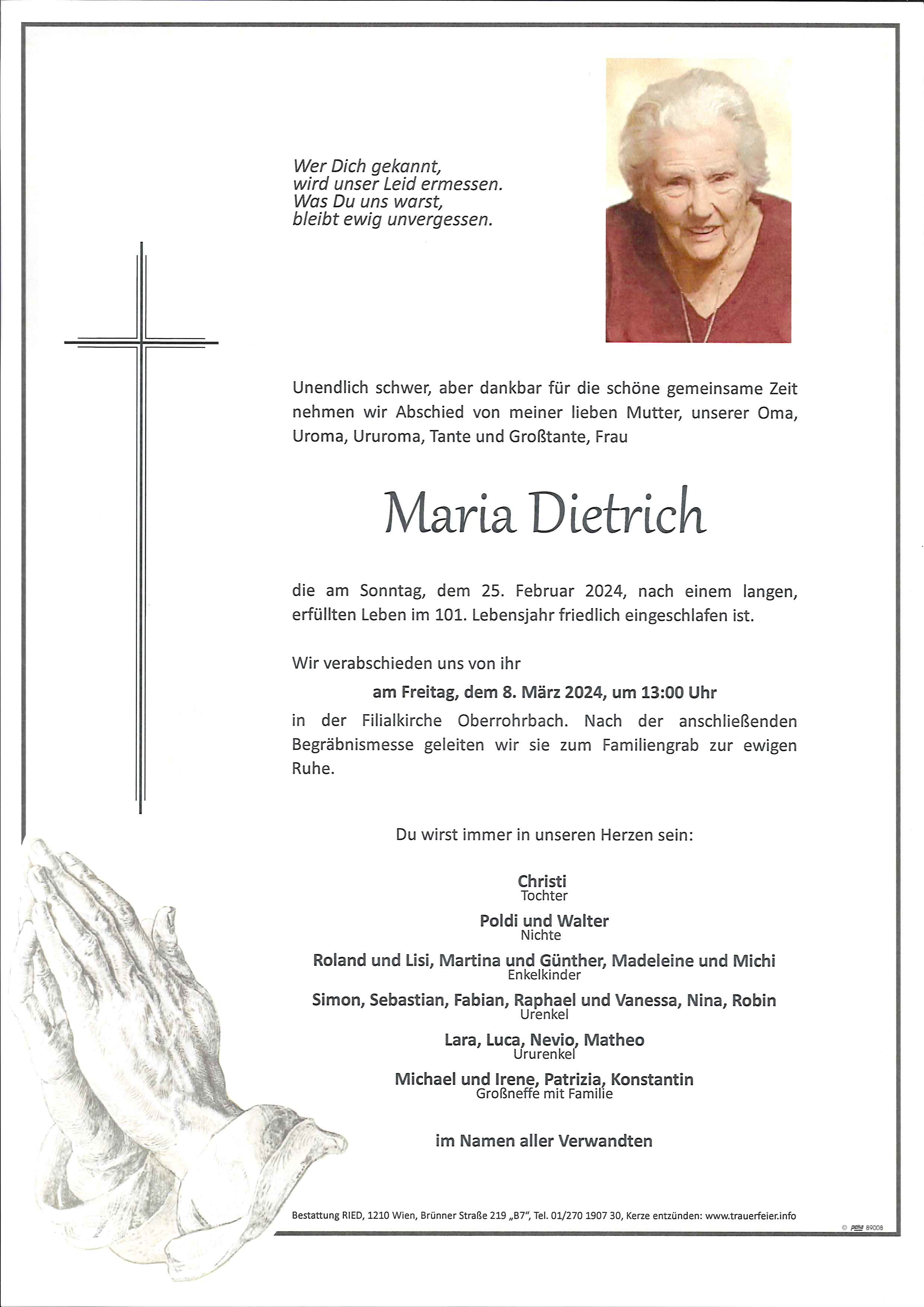 Traueranzeige von Maria Dietrich