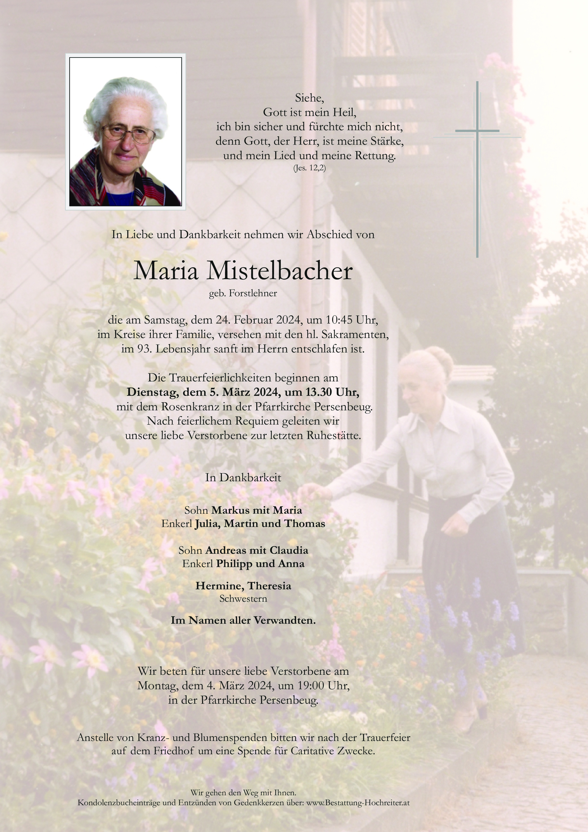 Traueranzeige von Maria Mistelbacher