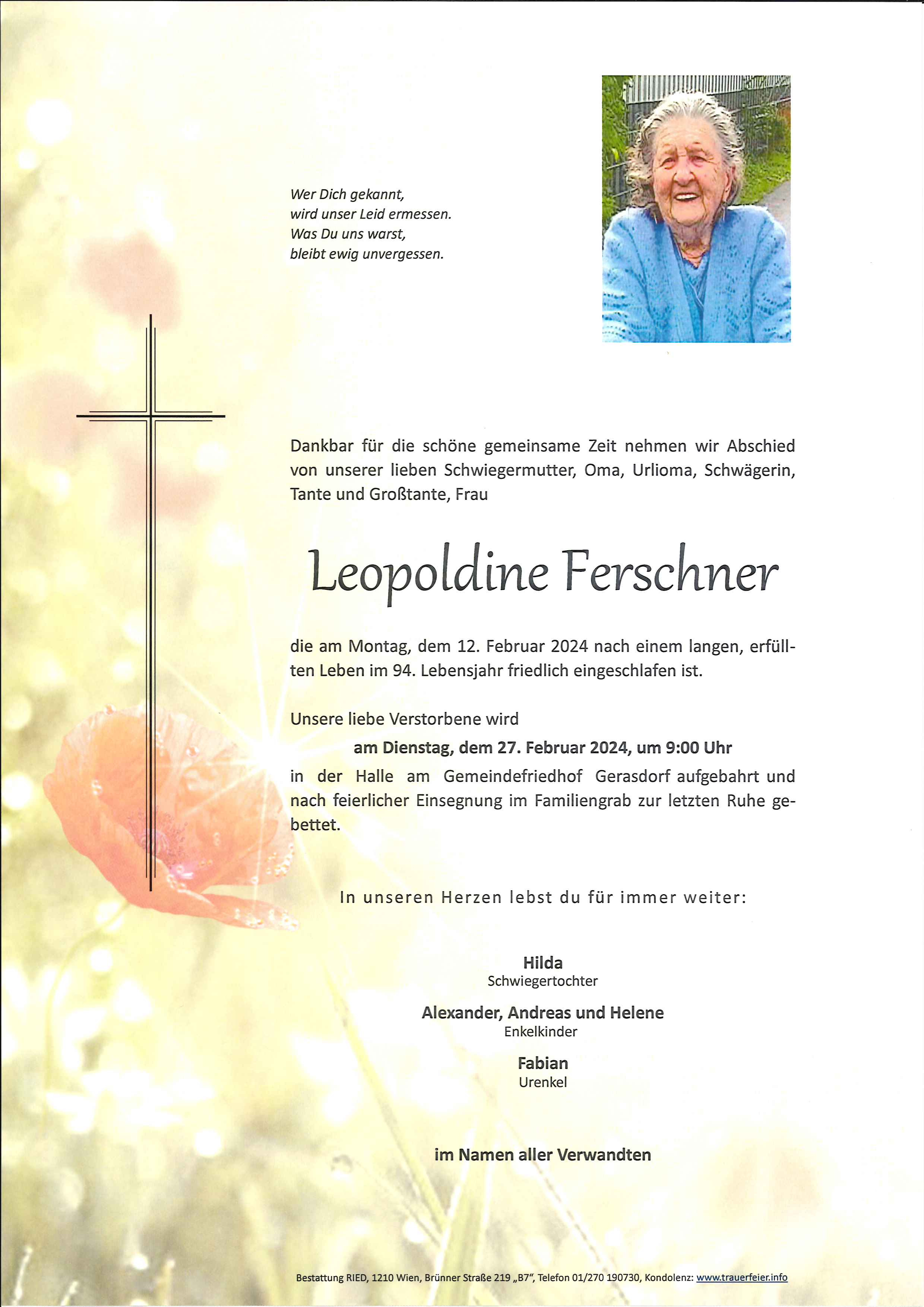 Traueranzeige von Leopoldine Ferschner