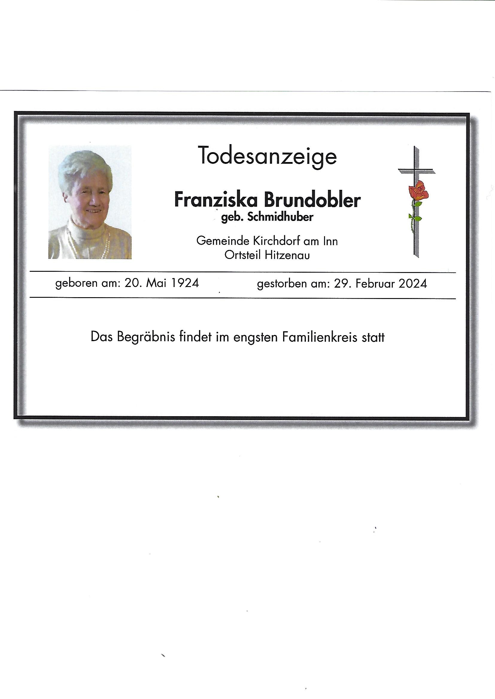 Traueranzeige von Franziska Brundobler