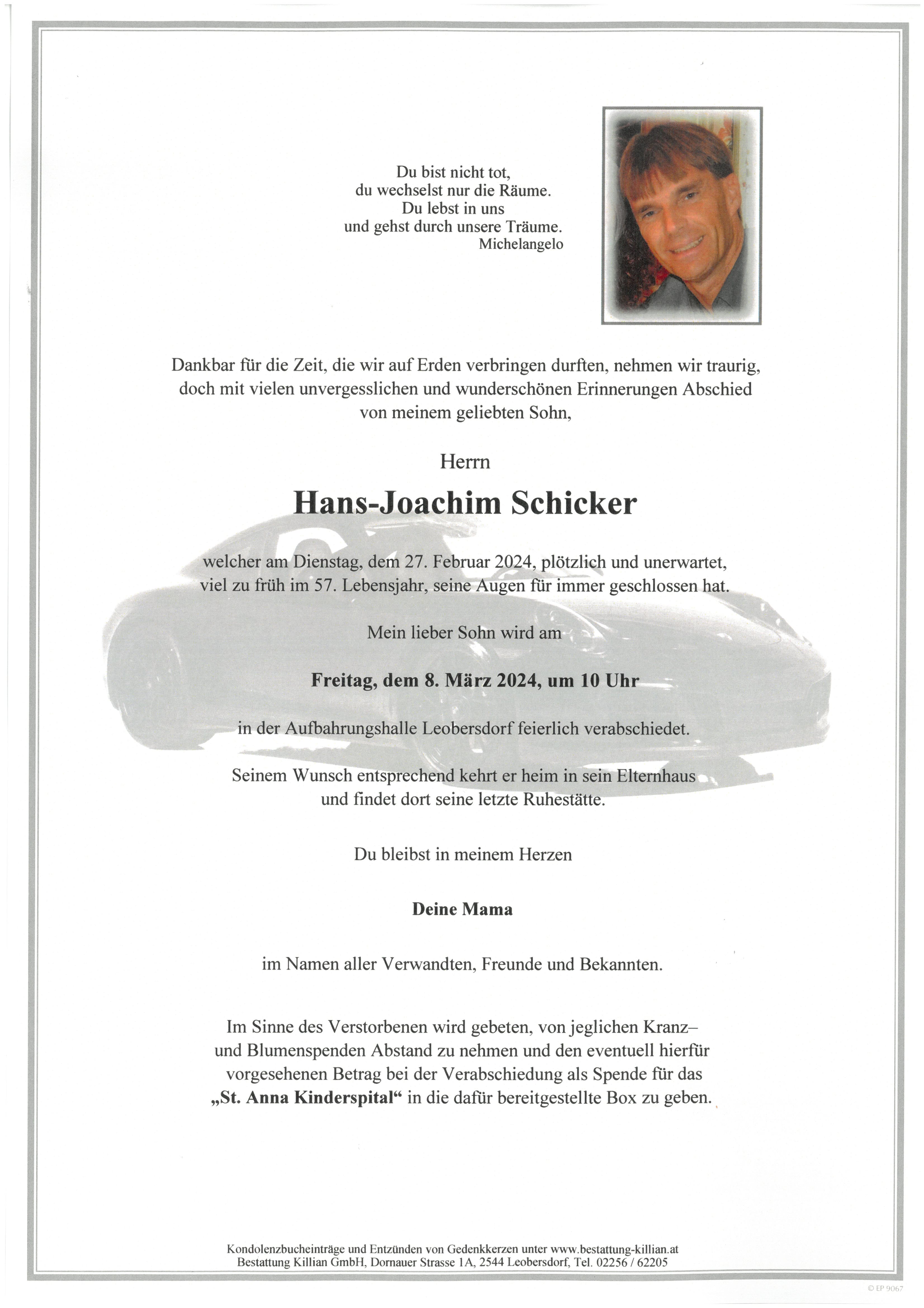 Traueranzeige von Hans-Joachim  Schicker