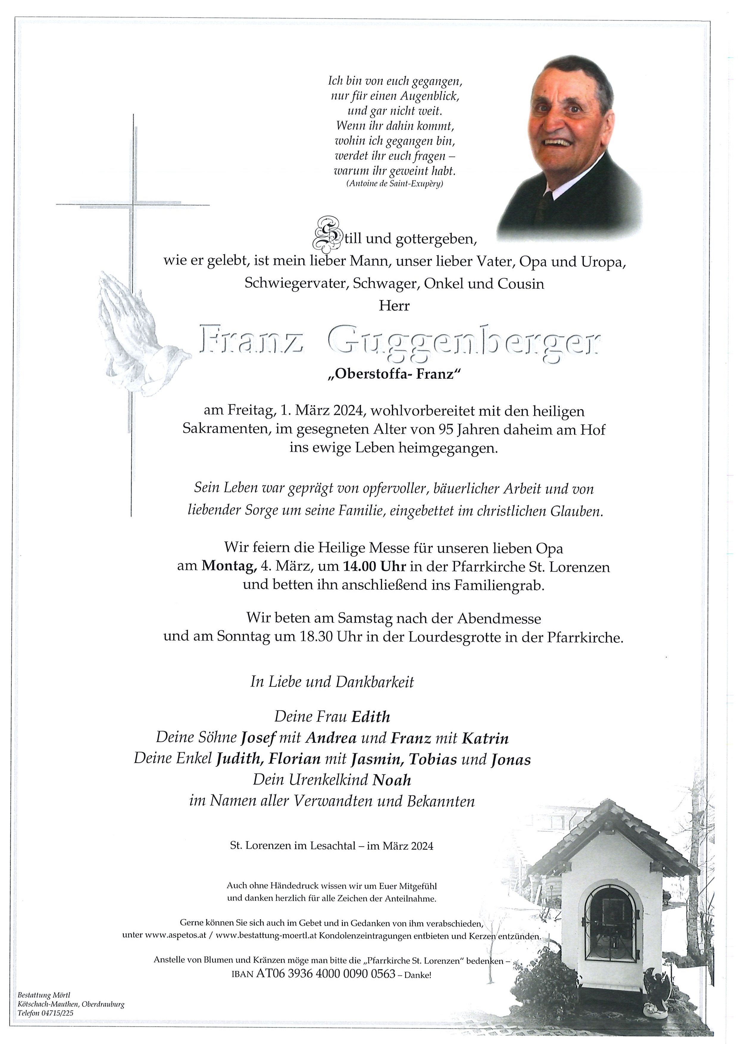 Traueranzeige von Franz Guggenberger