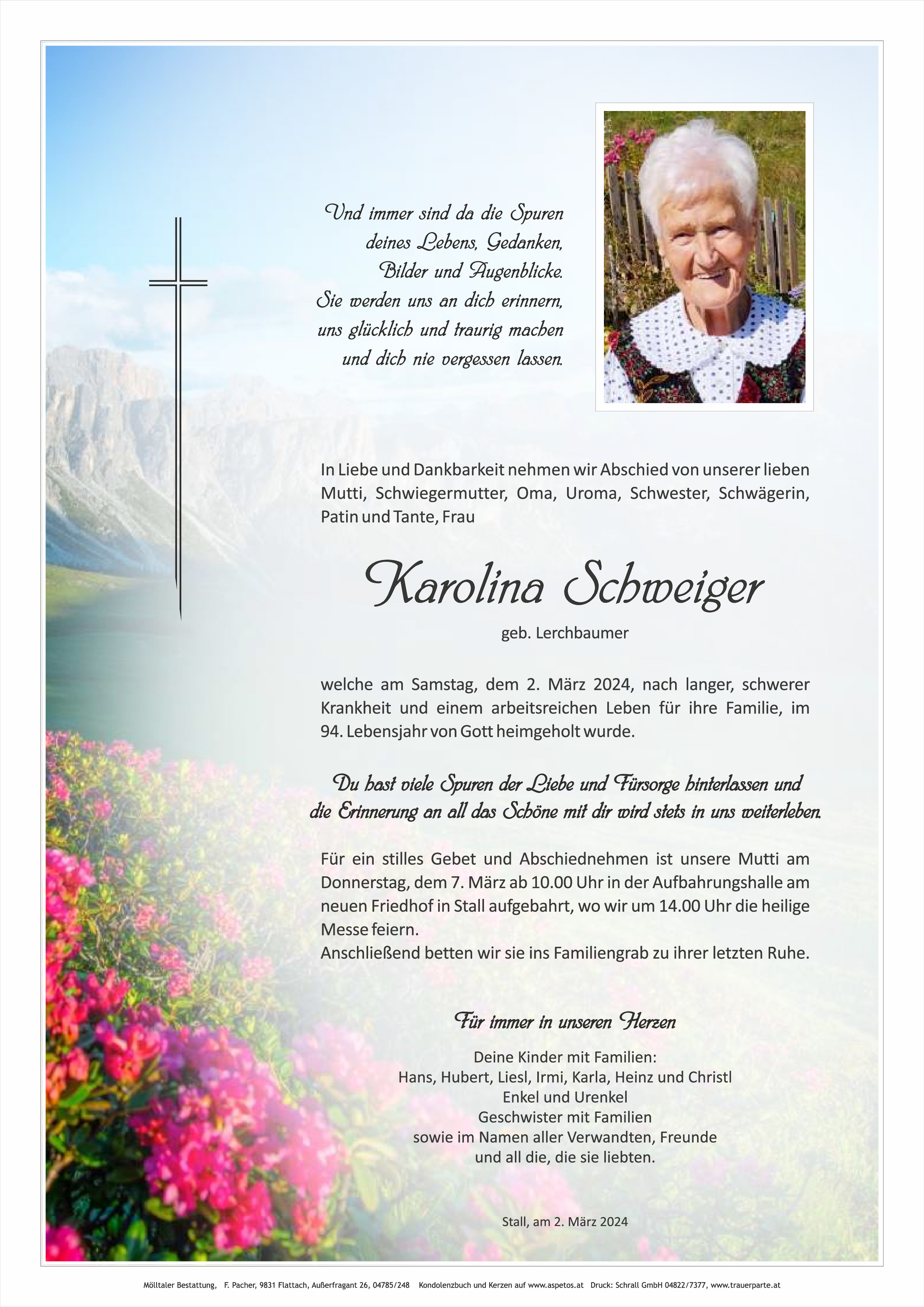 Traueranzeige von Karolina Schweiger