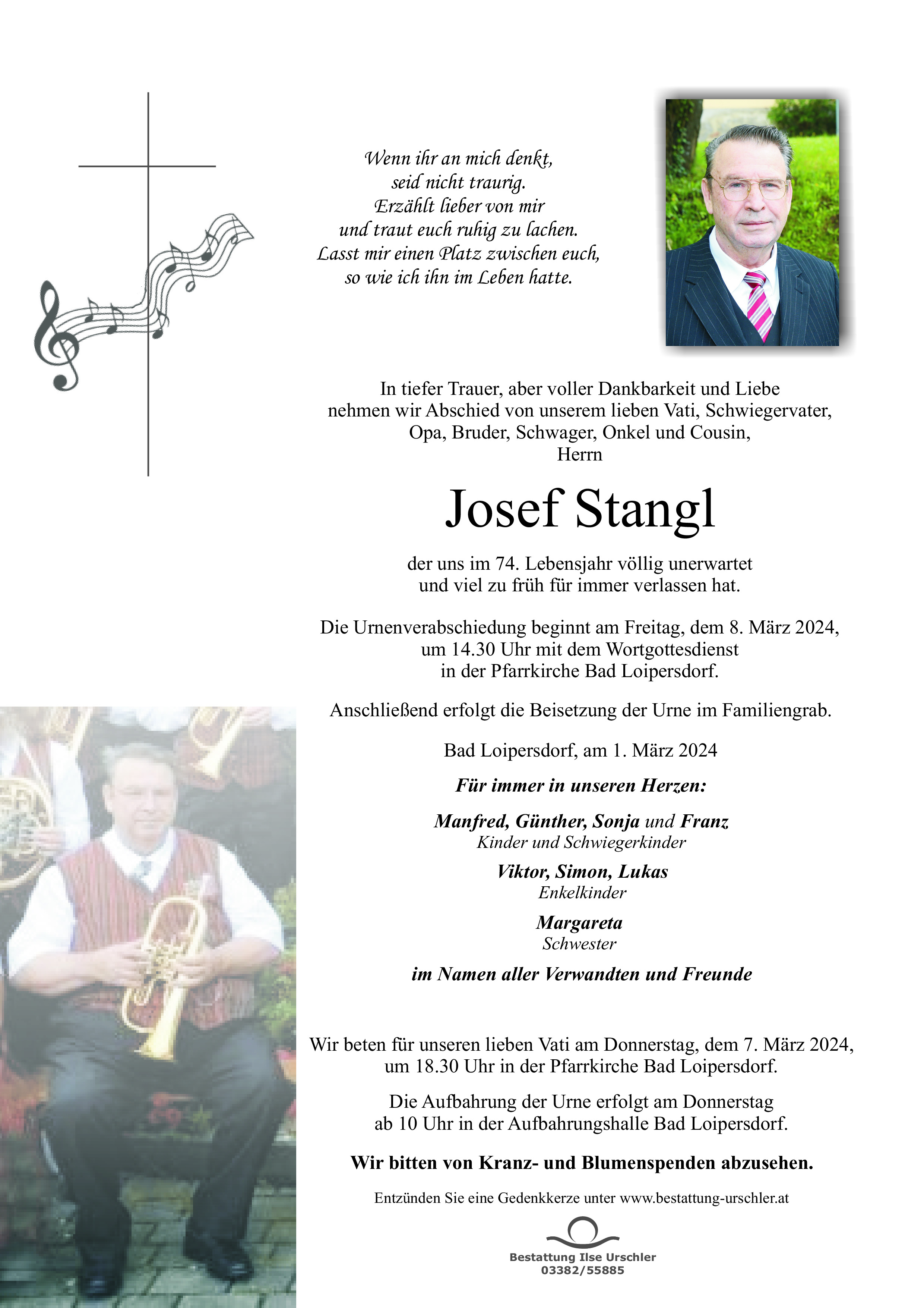 Traueranzeige von Josef Stangl