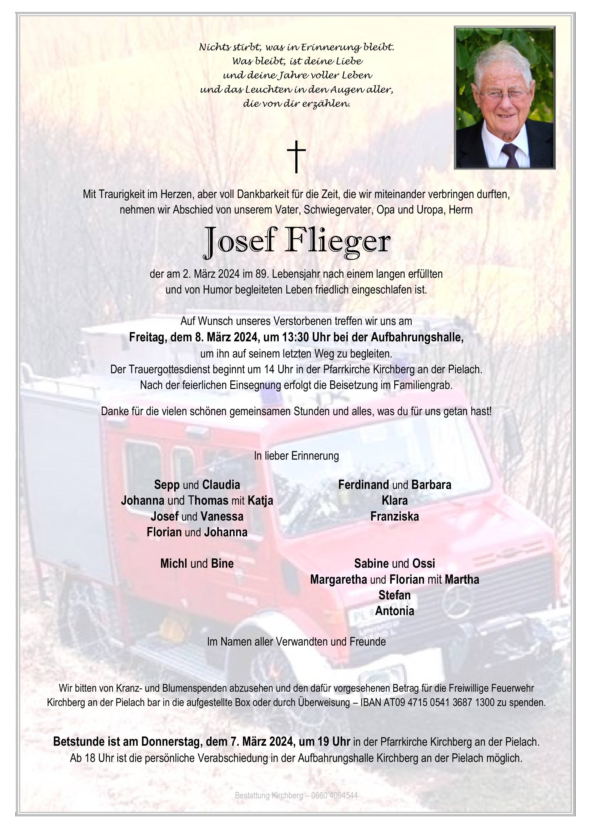 Traueranzeige von Josef Flieger