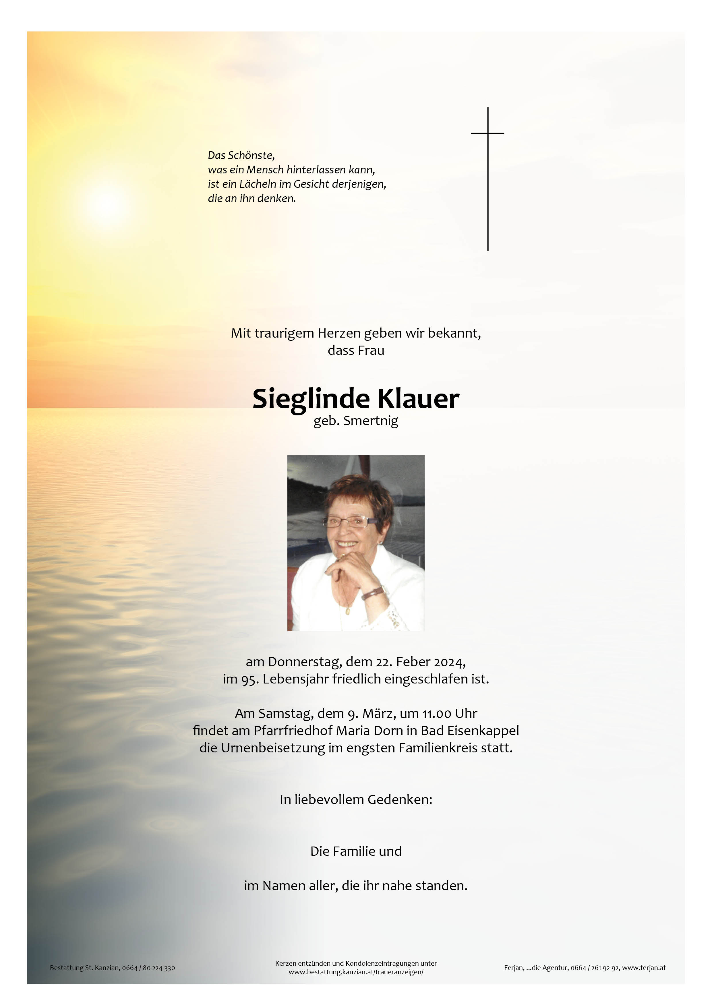Traueranzeige von Sieglinde Klauer