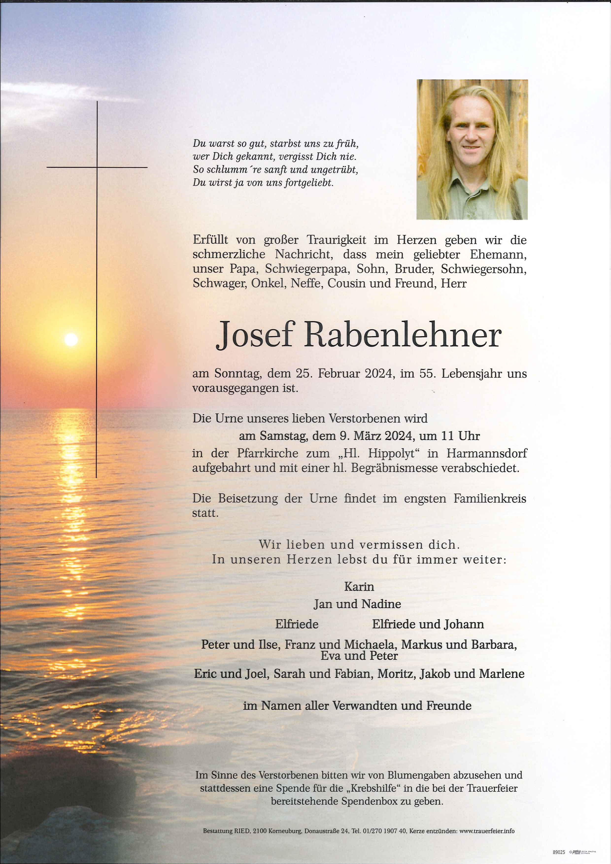 Traueranzeige von Josef Rabenlehner