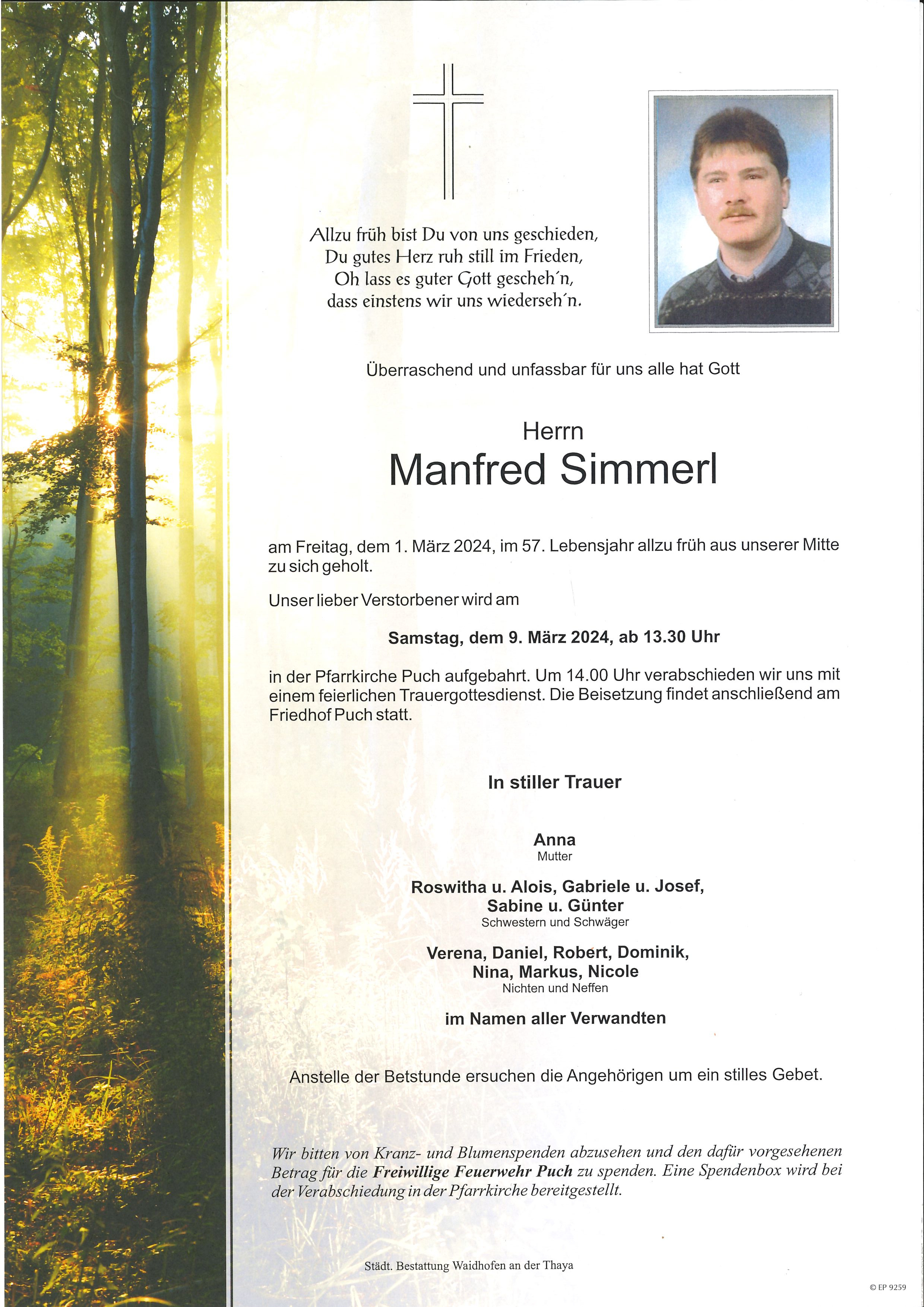 Traueranzeige von Manfred Simmerl