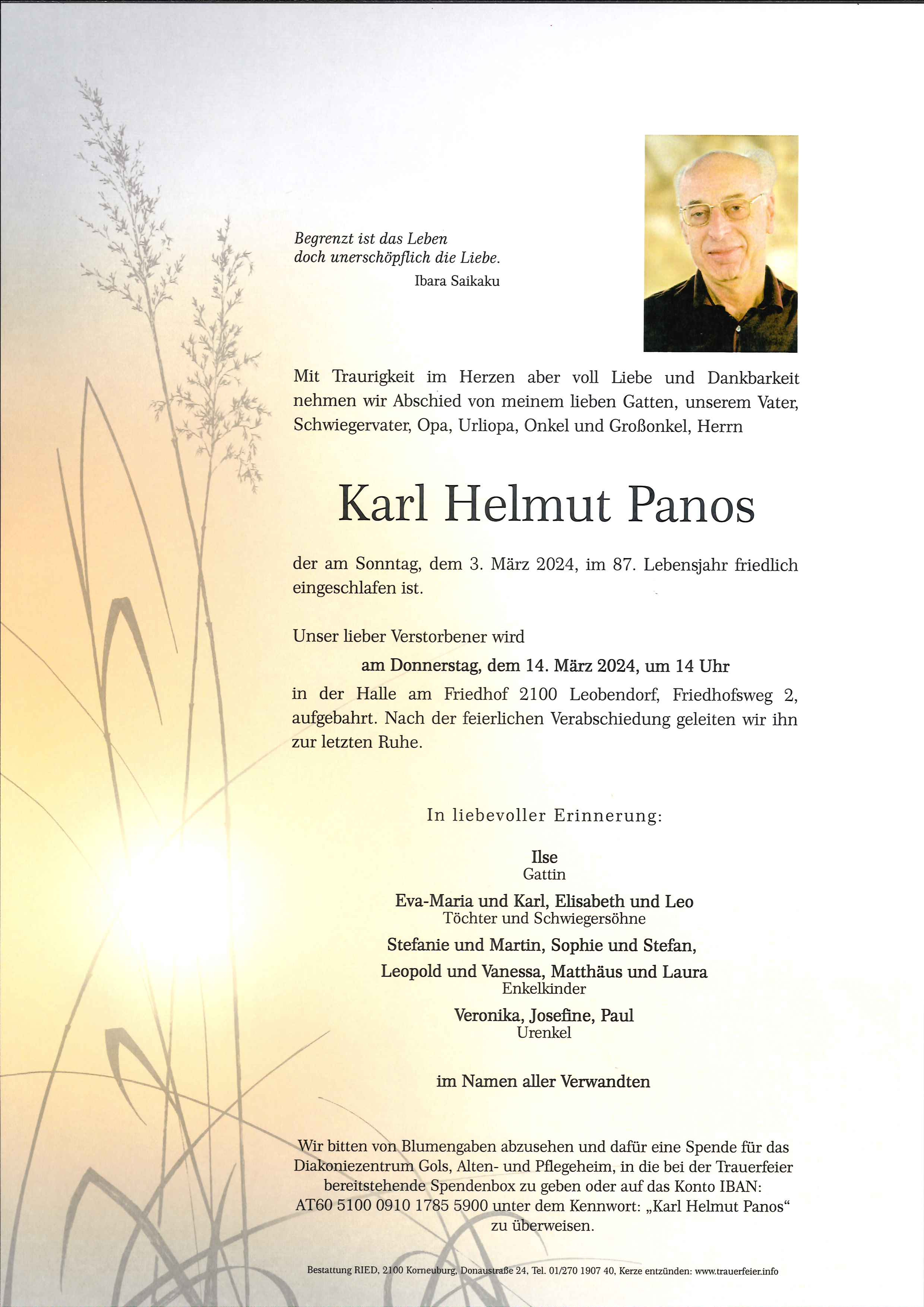 Traueranzeige von Karl Helmut Panos
