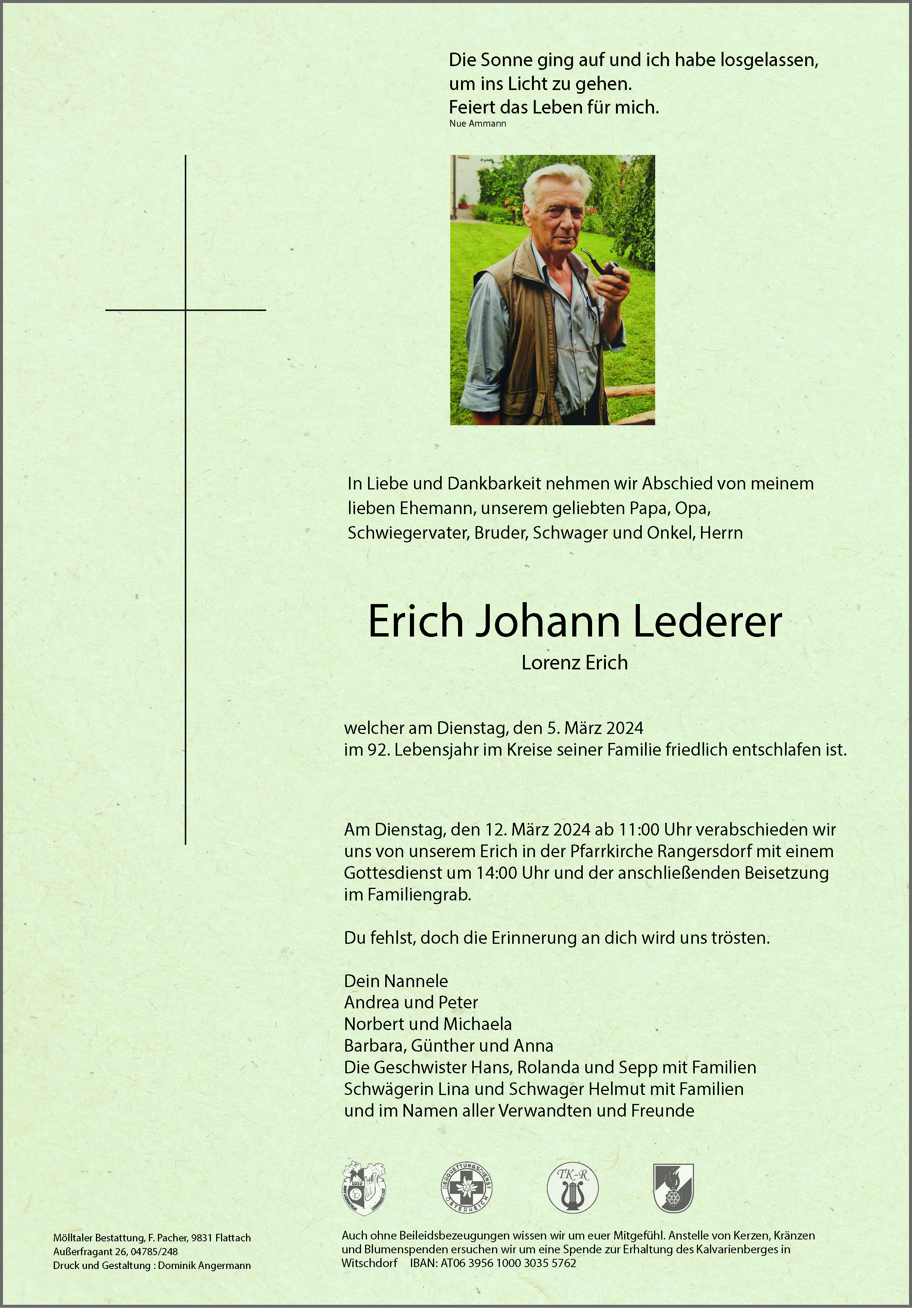 Traueranzeige von Erich Lederer