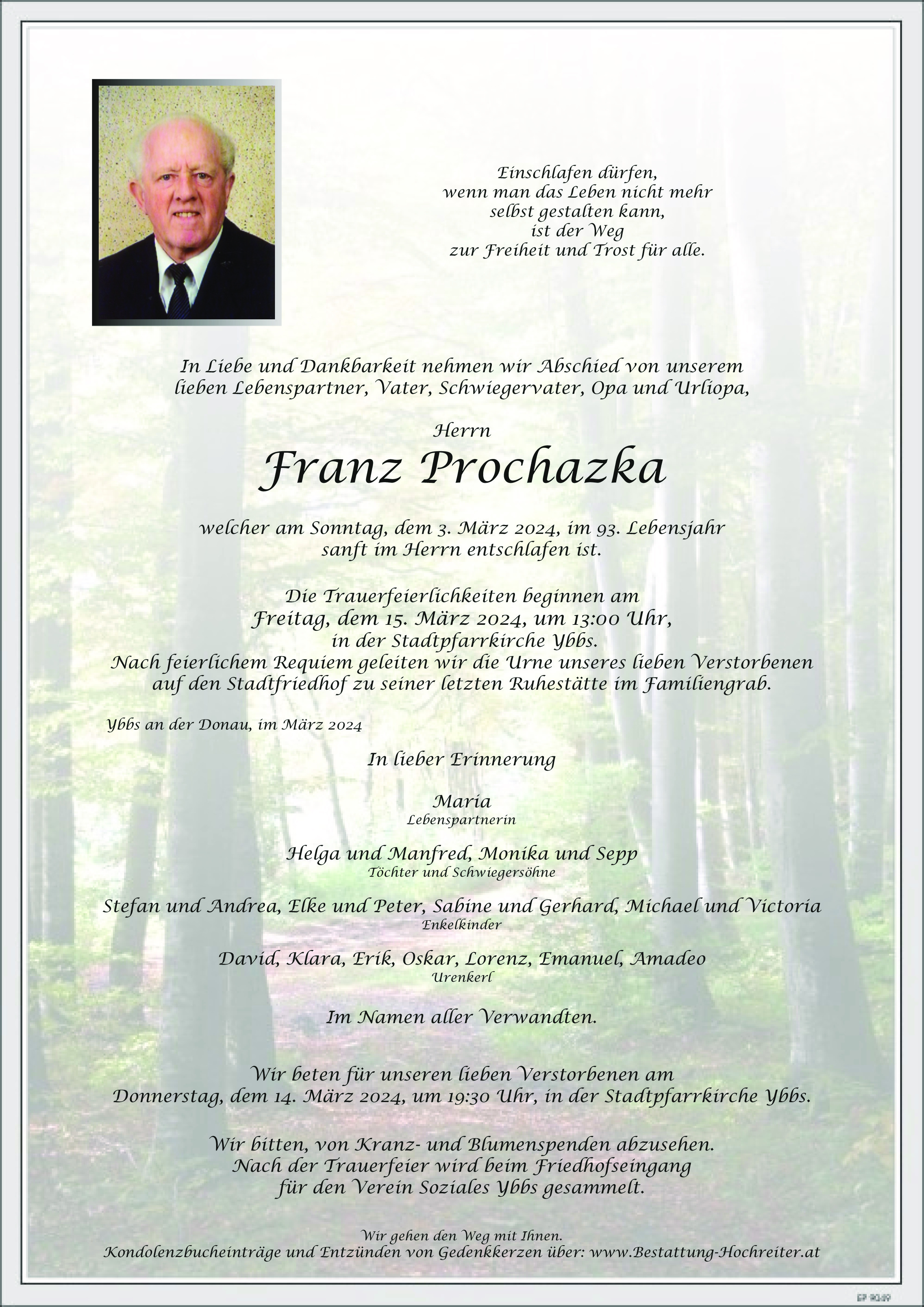 Traueranzeige von Franz Prochazka