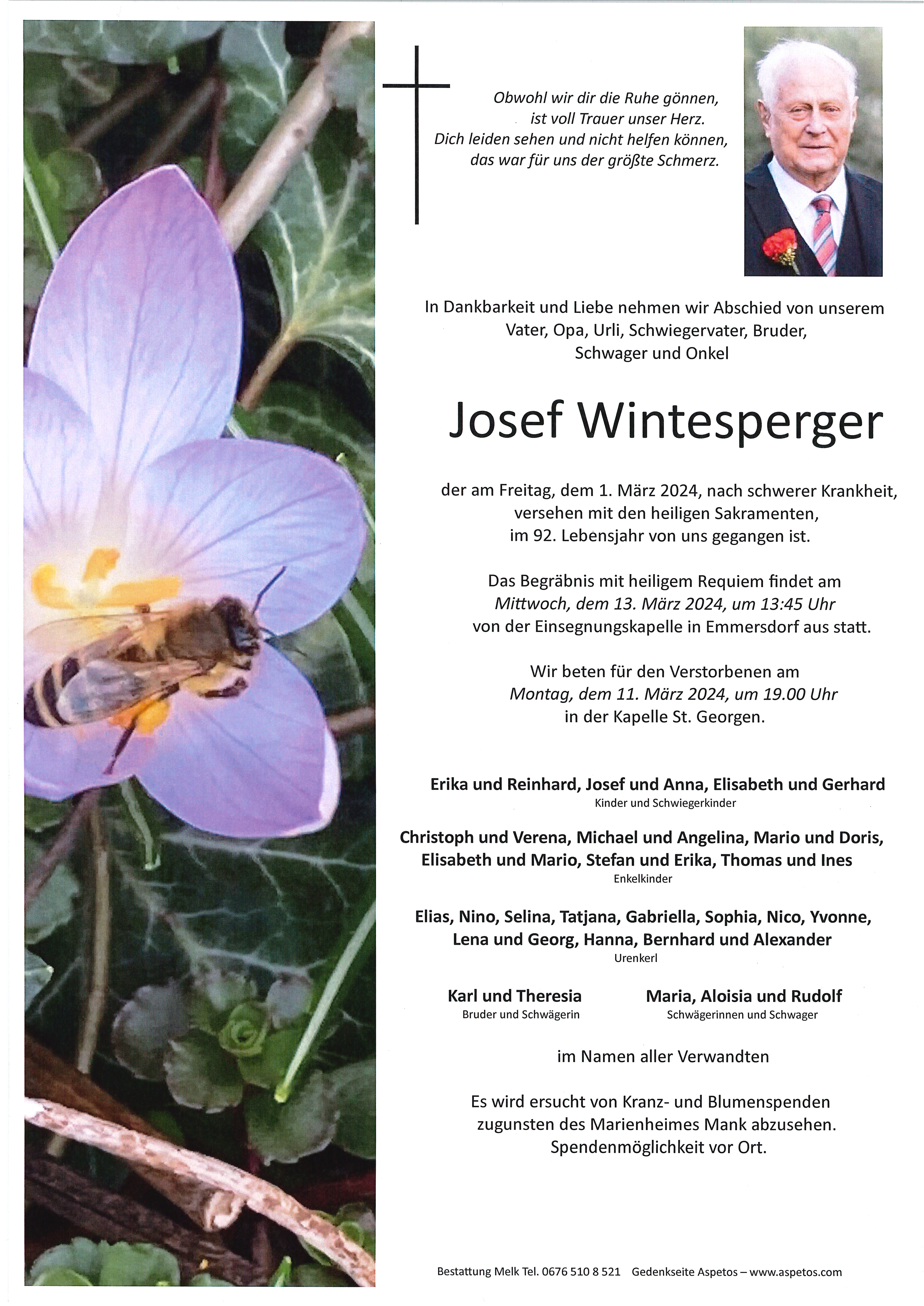 Traueranzeige von Josef Wintesperger
