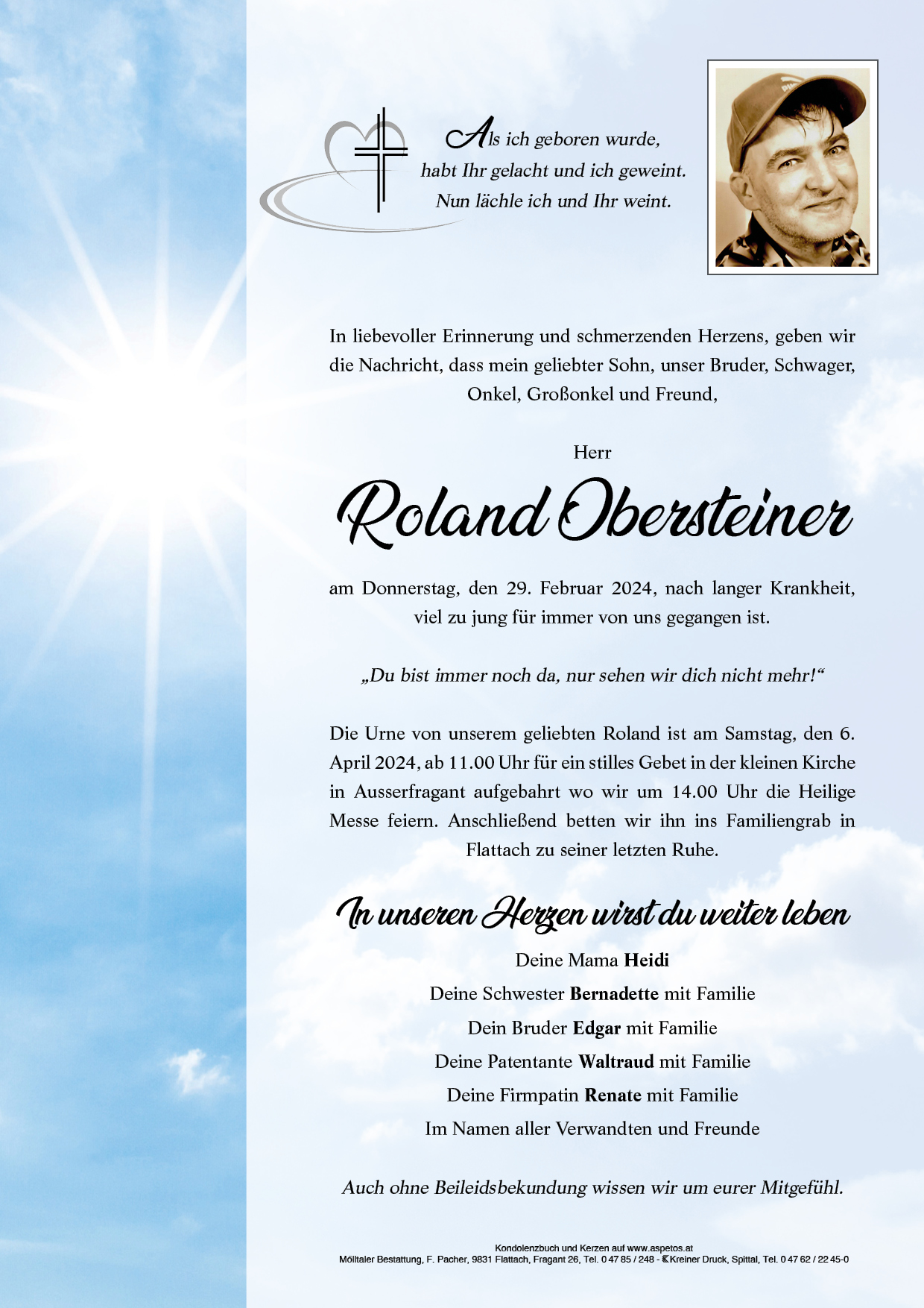Traueranzeige von Roland Obersteiner