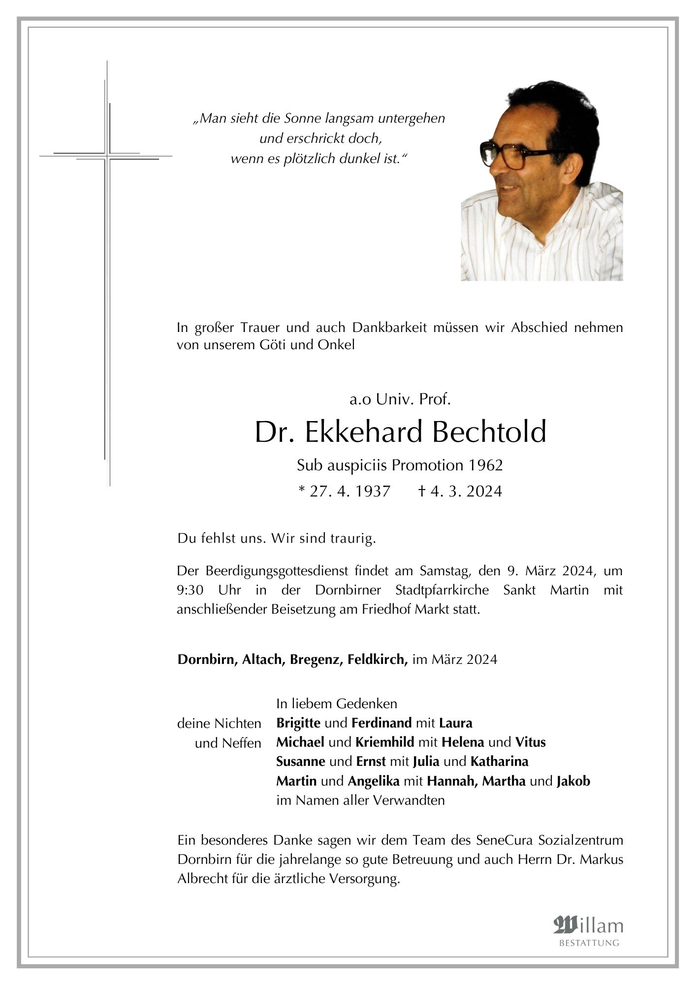 Traueranzeige von a.o Univ. Prof  Ekkehard Bechtold