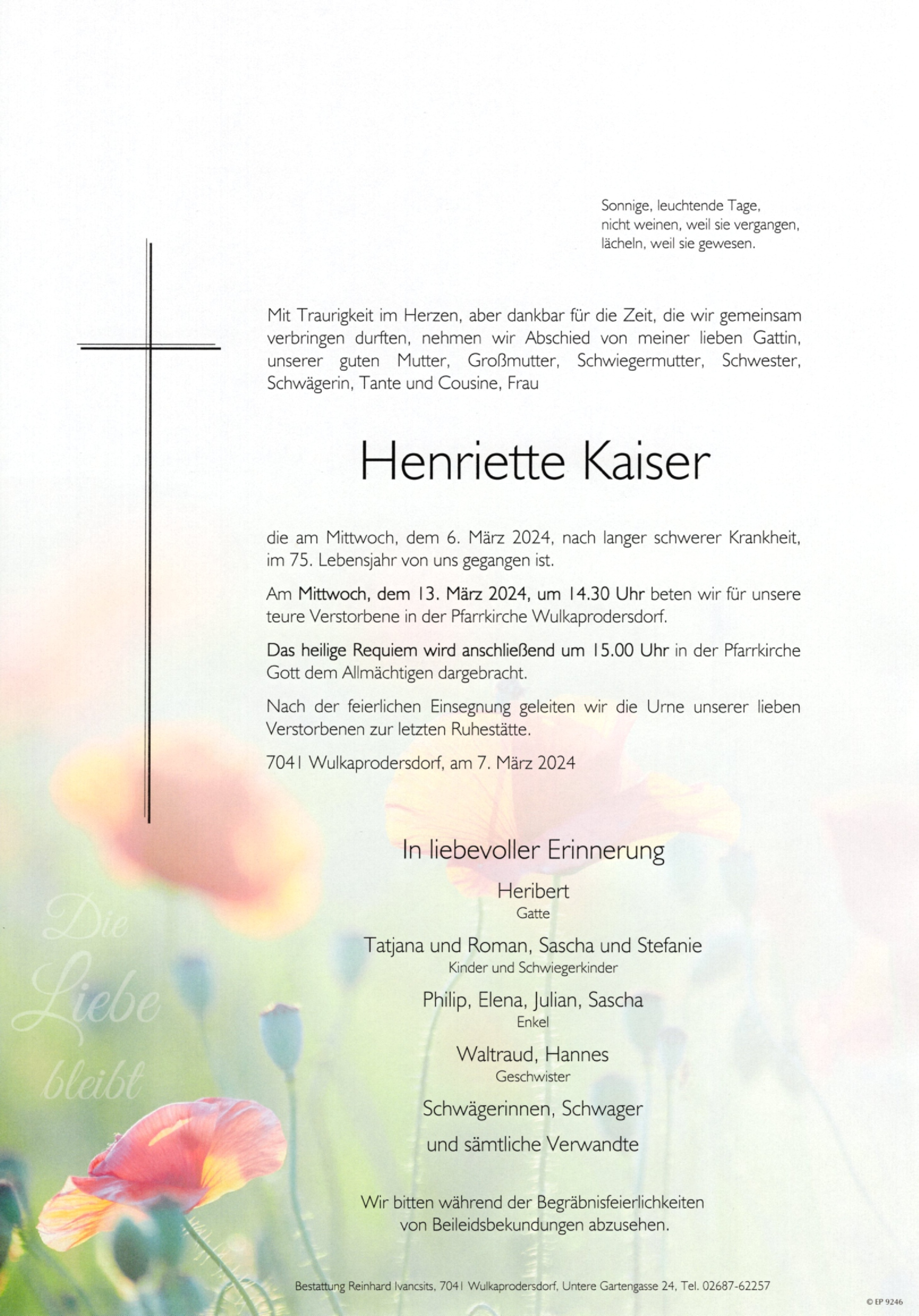Traueranzeige von Henriette Kaiser