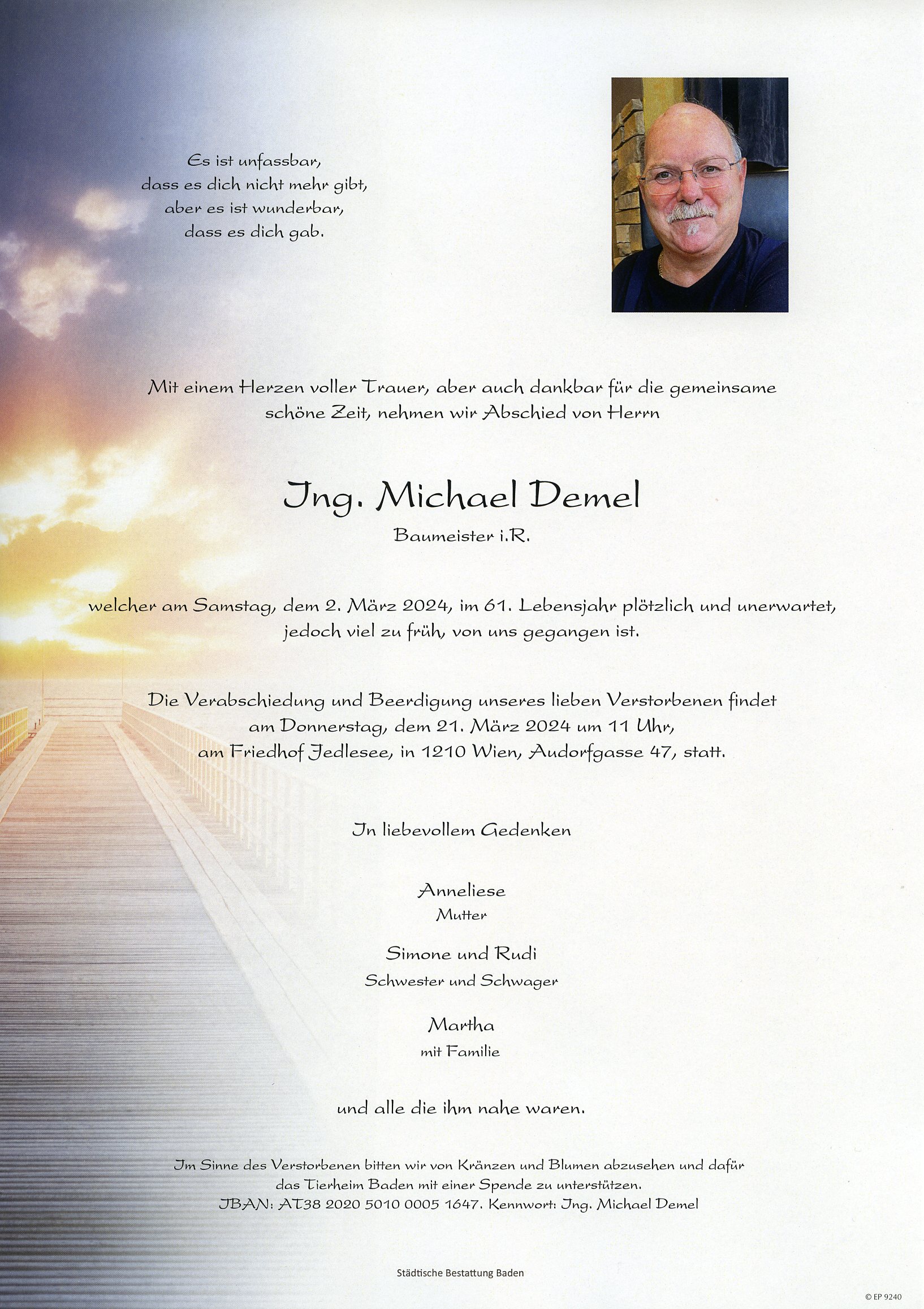 Traueranzeige von Ing. Michael Demel