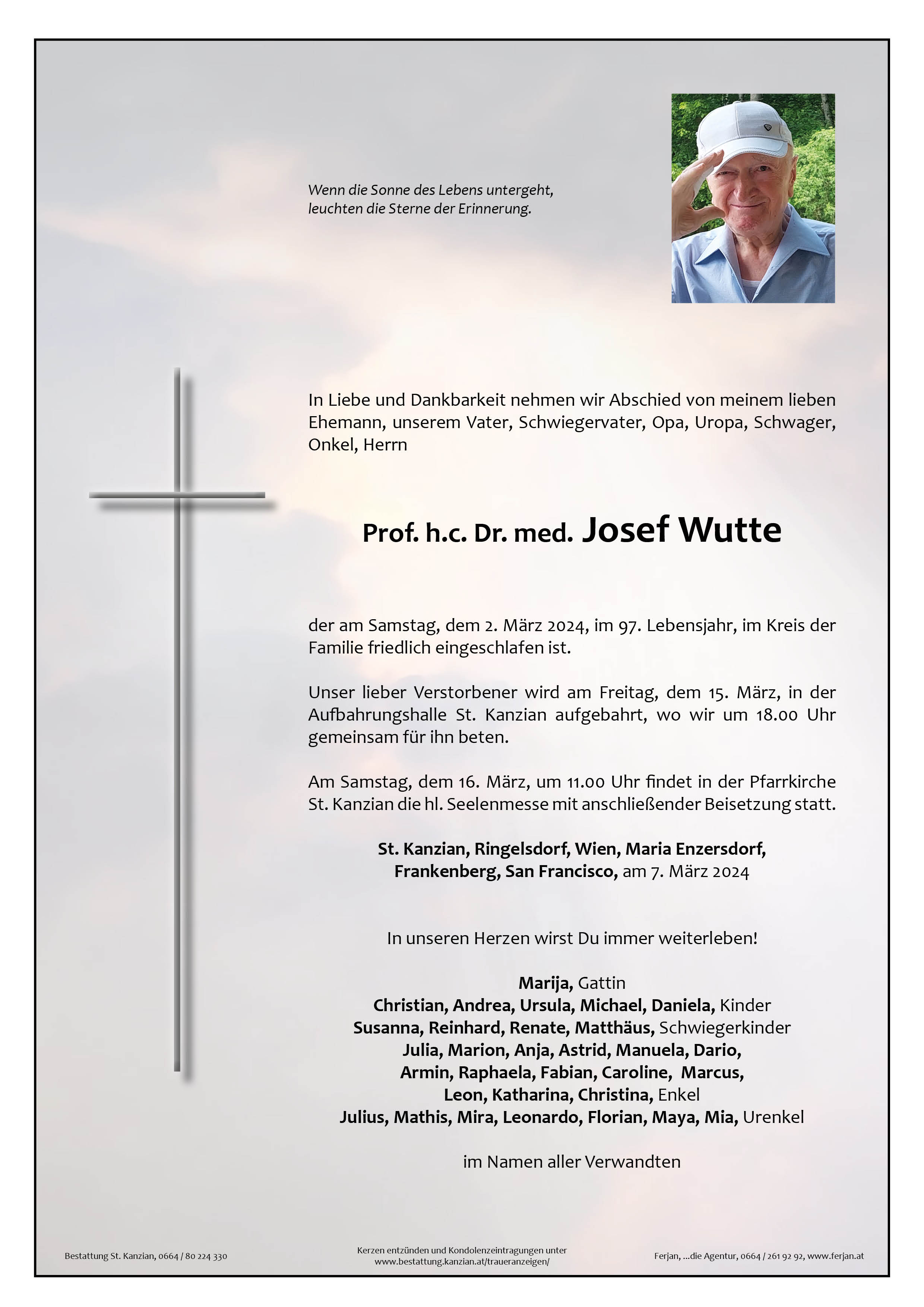 Traueranzeige von Prof. h.c. Dr. med. Josef Wutte