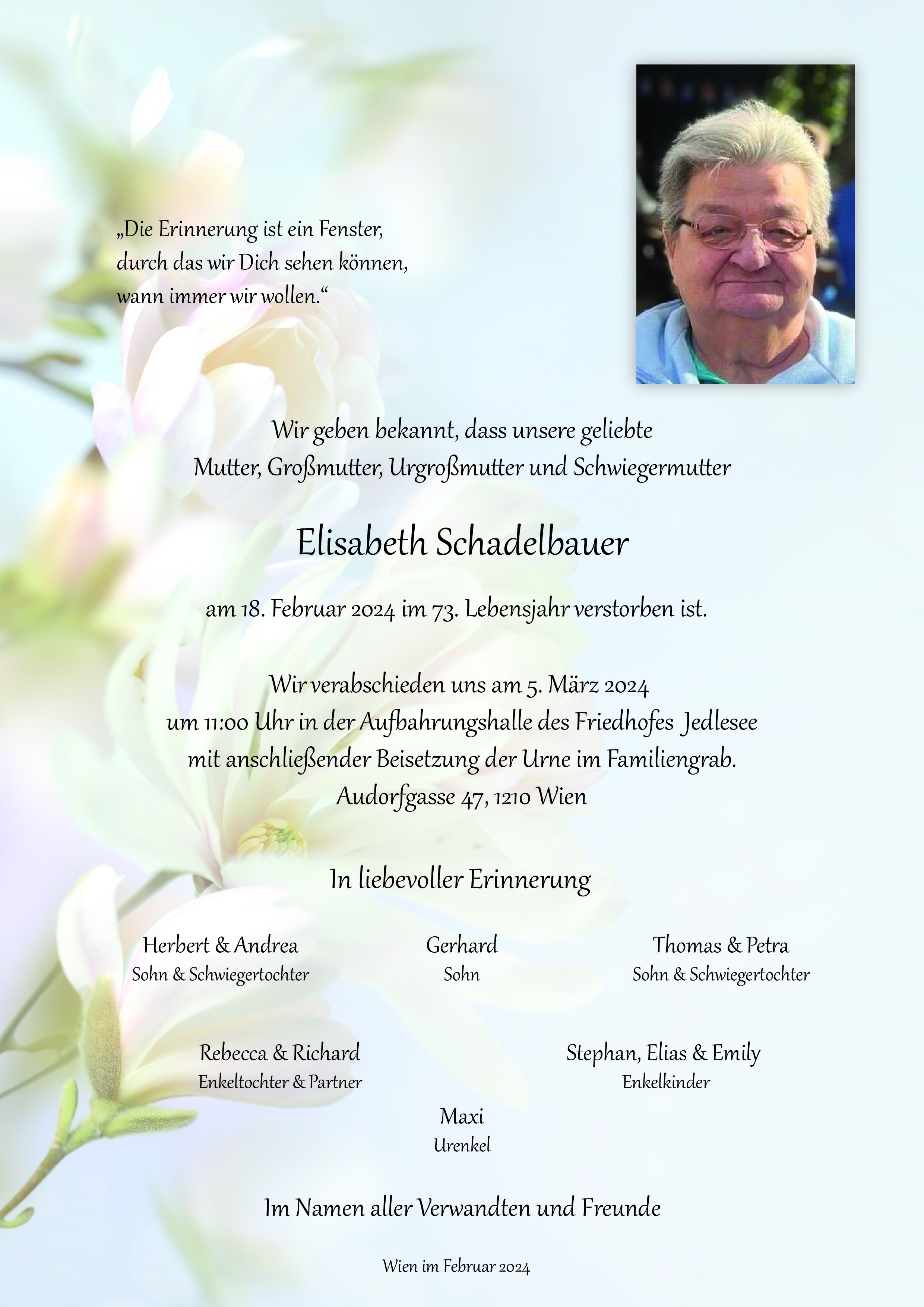 Traueranzeige von Elisabeth  Schadelbauer
