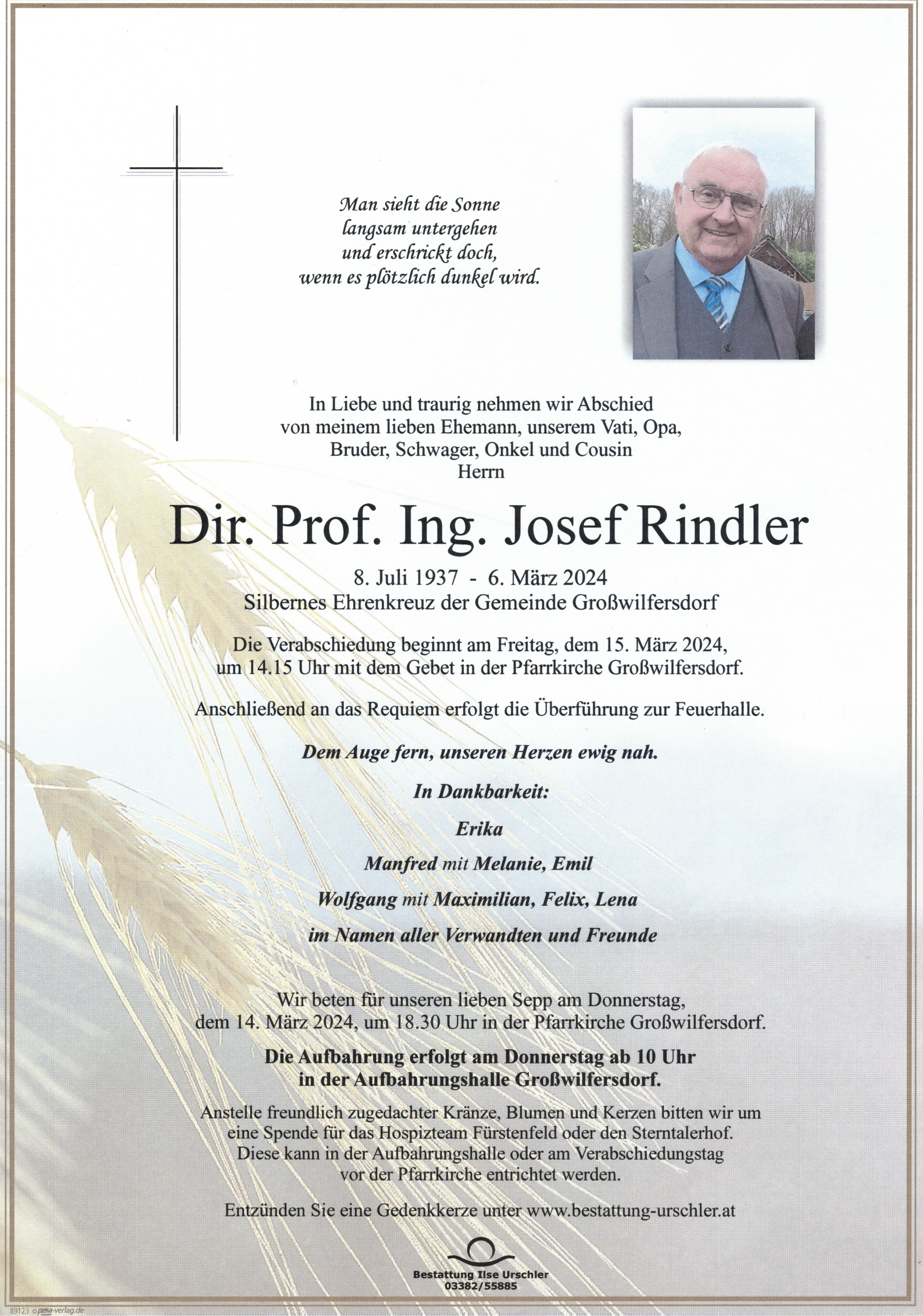 Traueranzeige von Dir. Prof. Ing. Josef Rindler