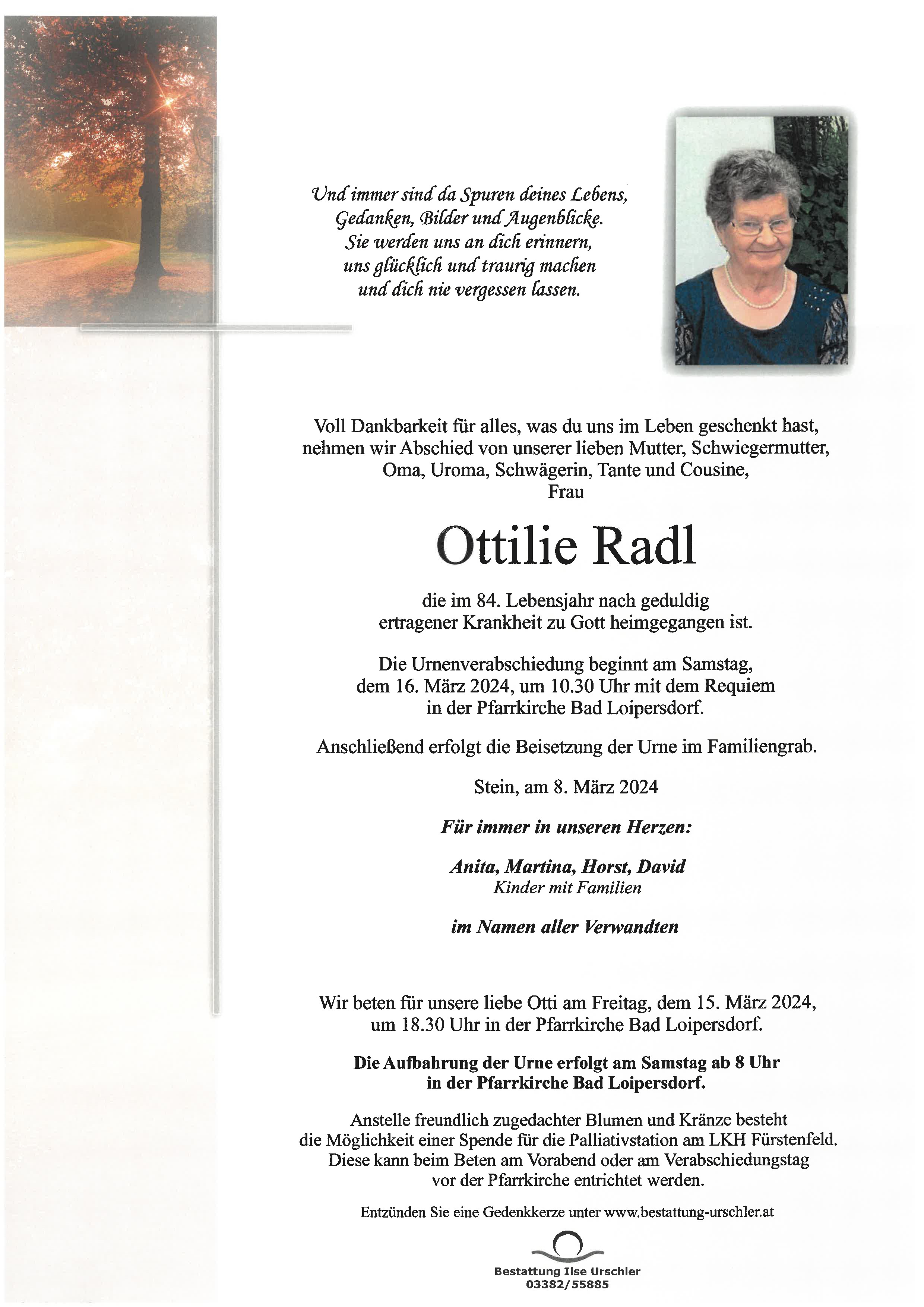 Traueranzeige von Ottilie Radl