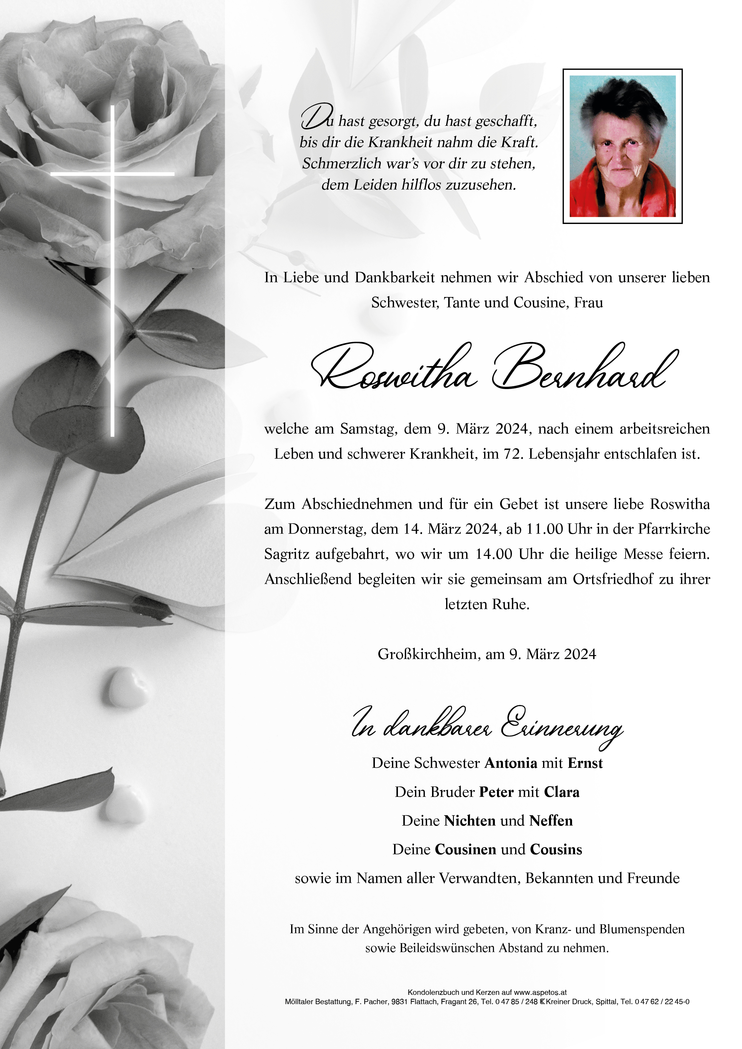 Traueranzeige von Roswitha Bernhard