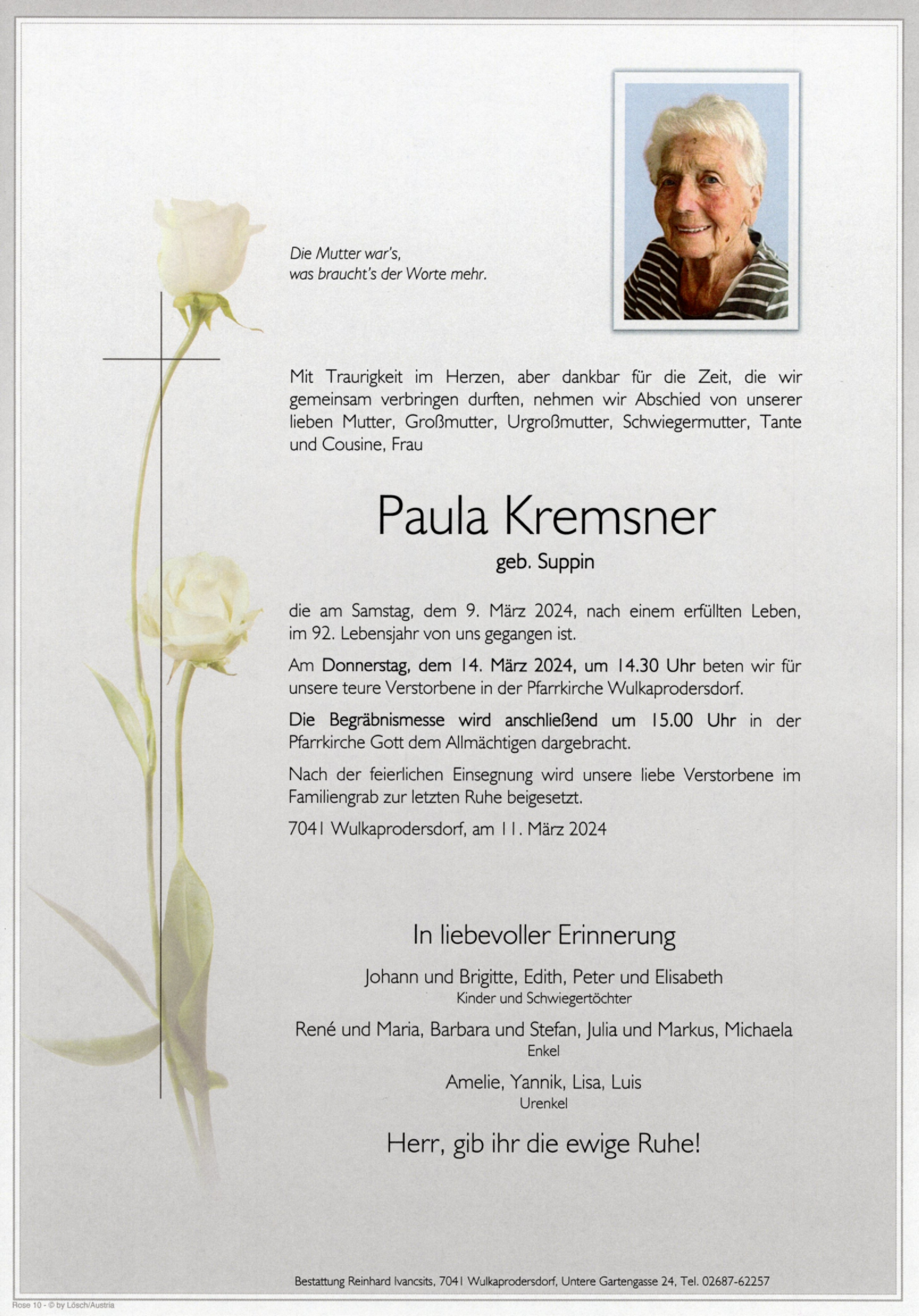 Traueranzeige von Paula Kremsner