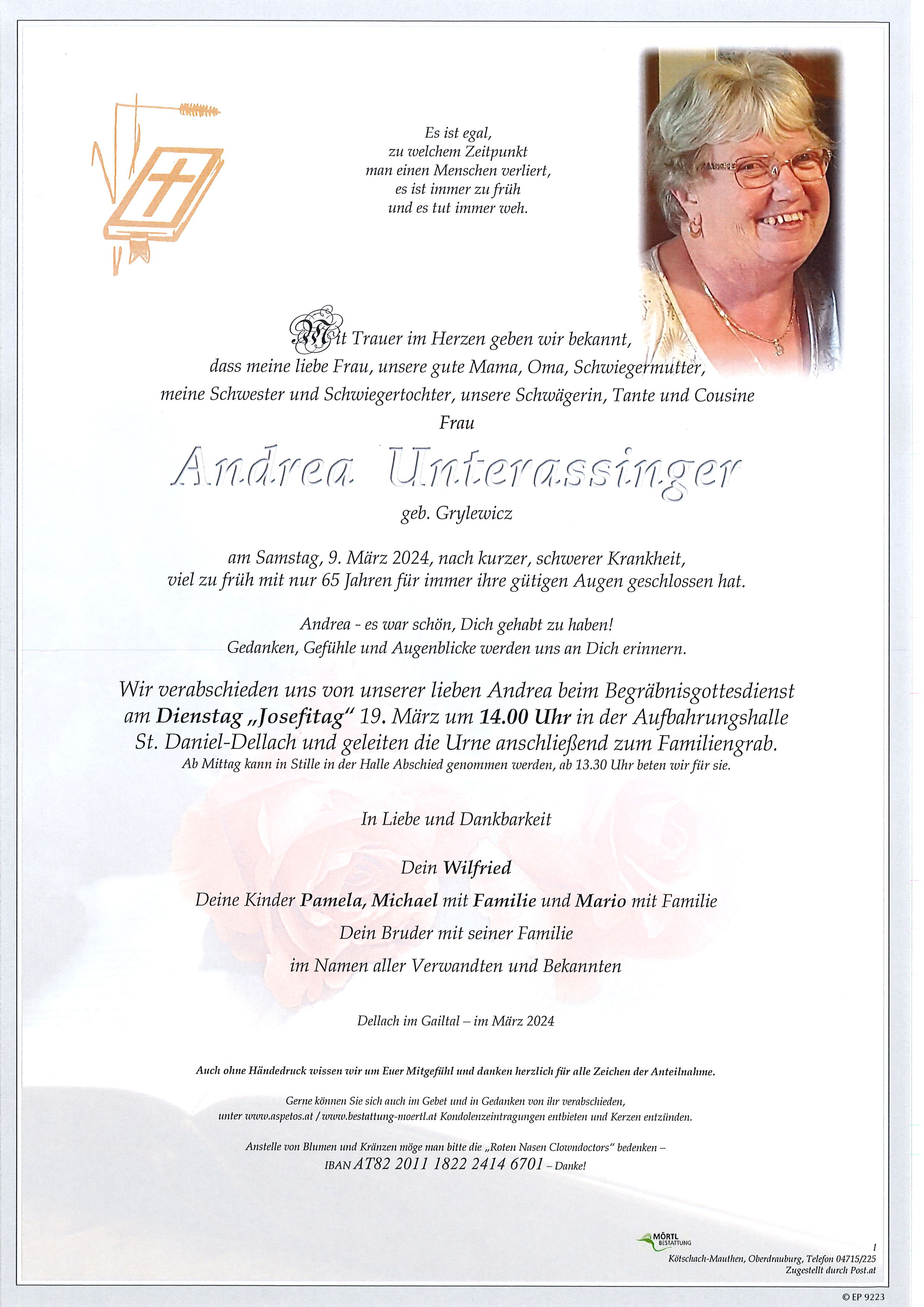 Traueranzeige von Andrea Unterassinger