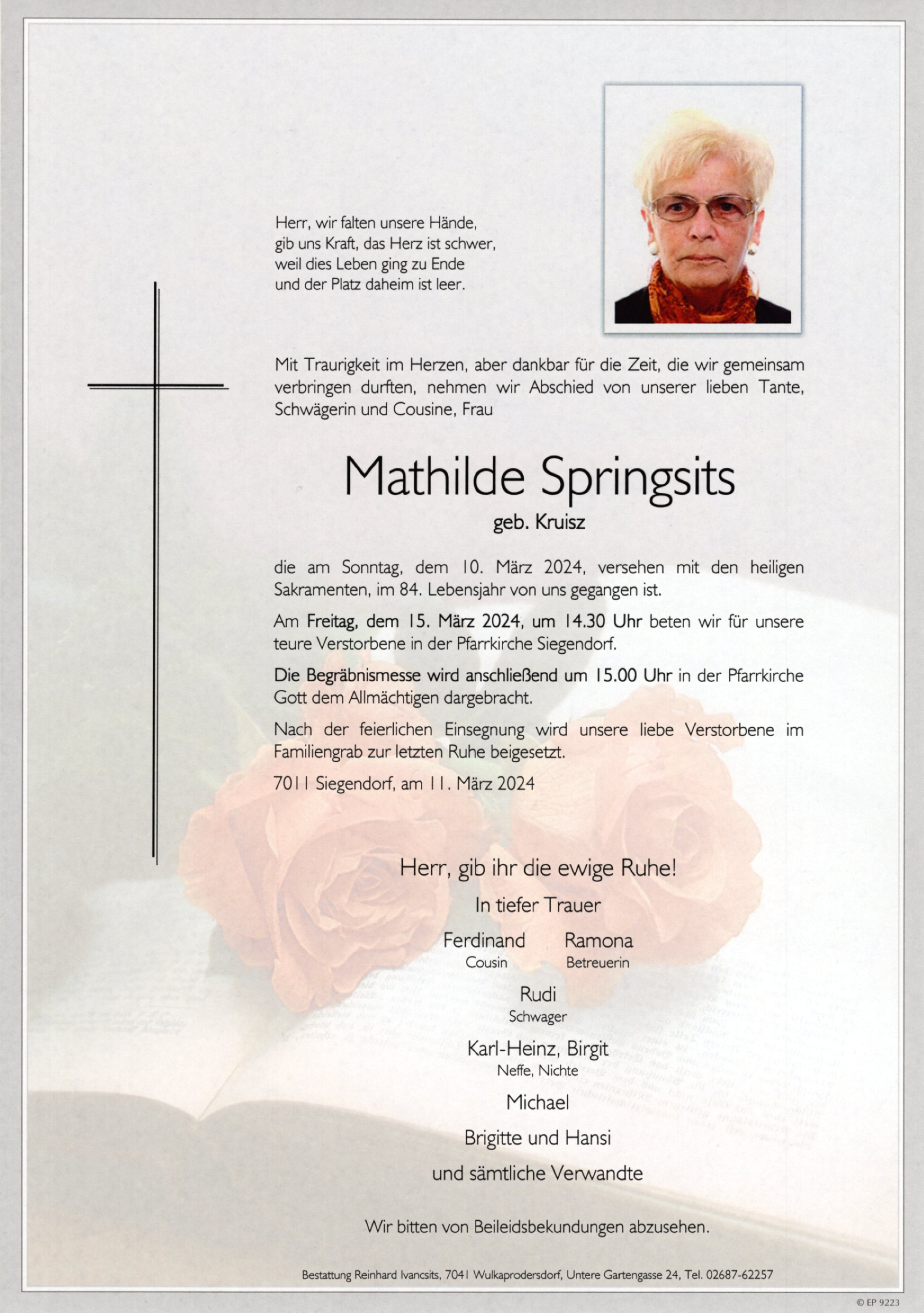 Traueranzeige von Mathilde Springsits