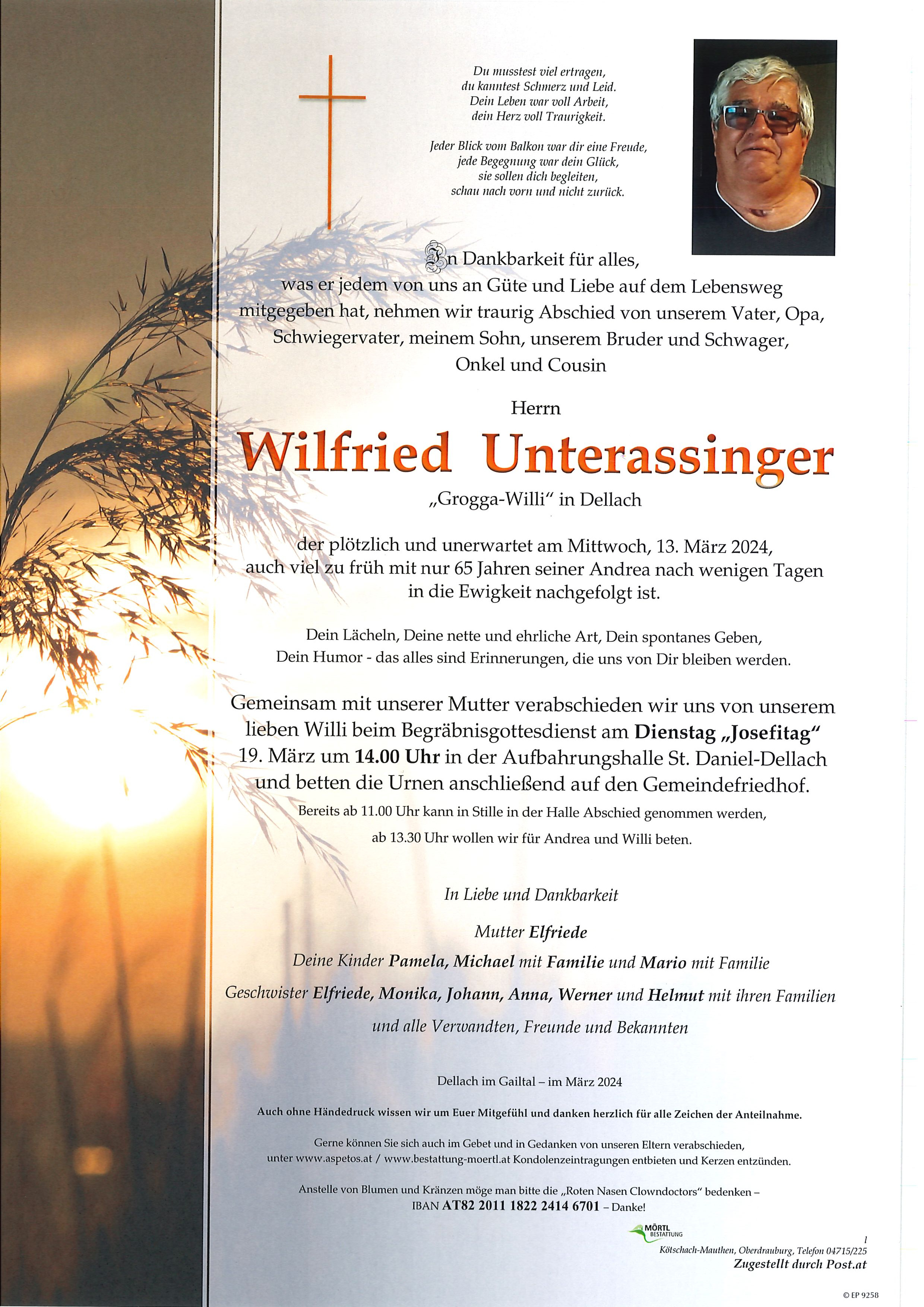 Traueranzeige von Wilfried Unterassinger