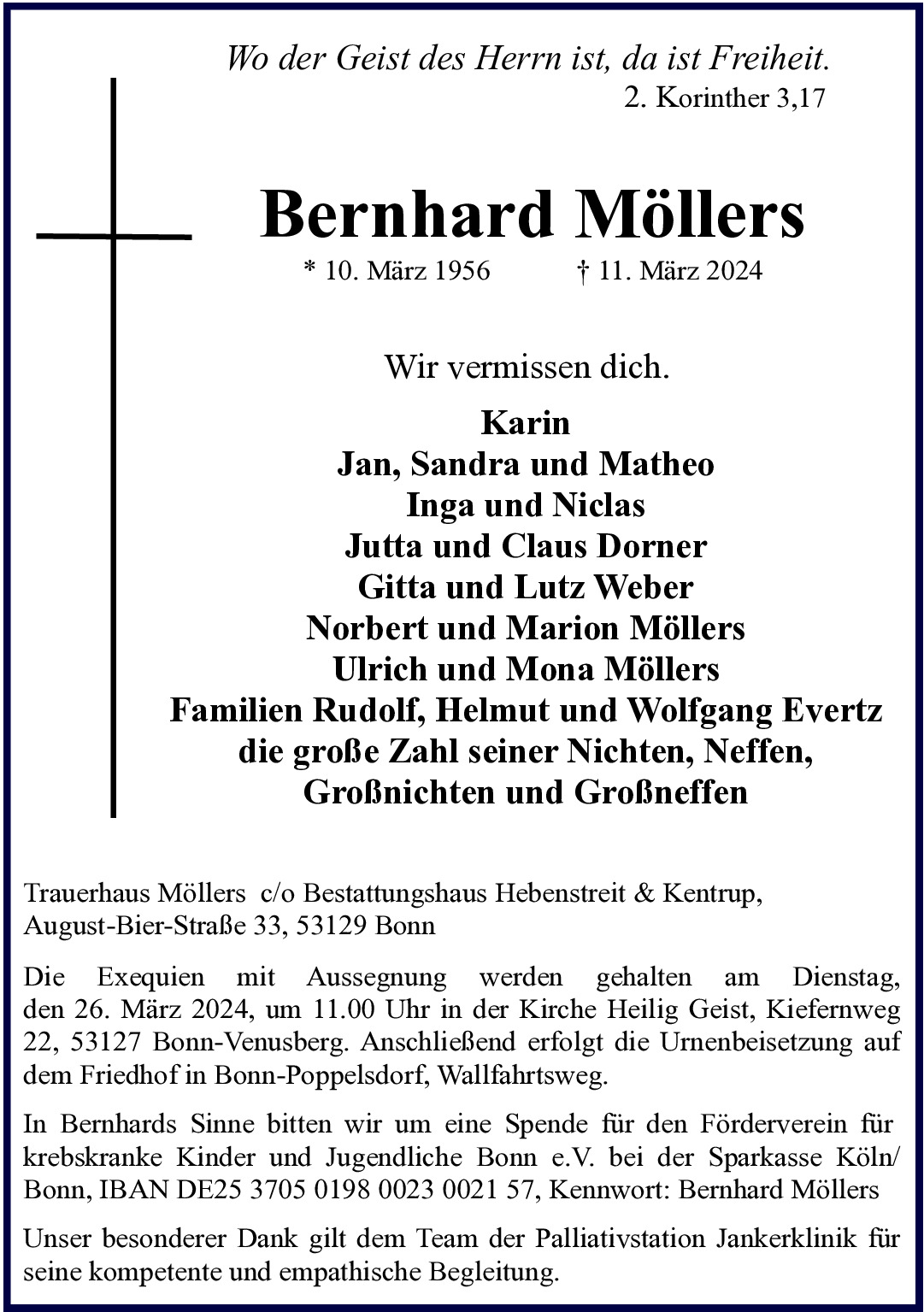 Traueranzeige von Bernhard Möllers