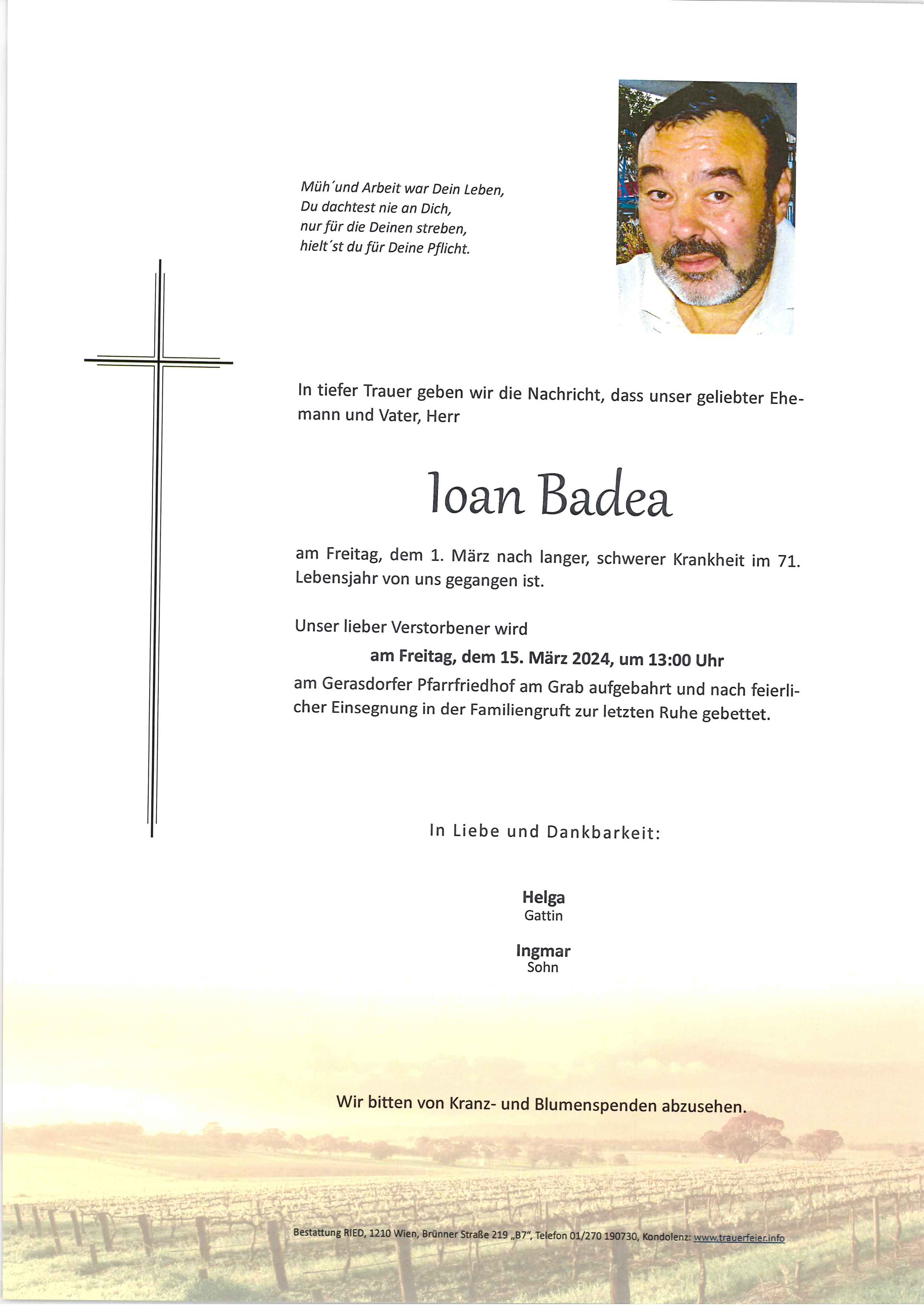 Traueranzeige von Ioan Badea