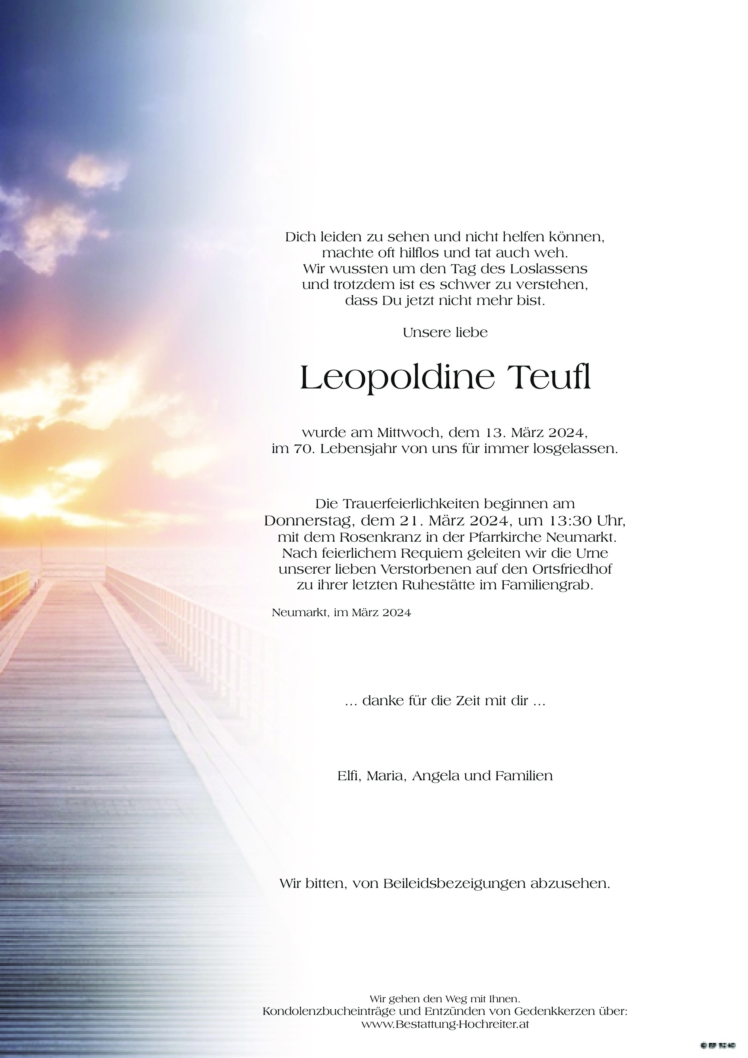 Traueranzeige von Leopoldine Teufl