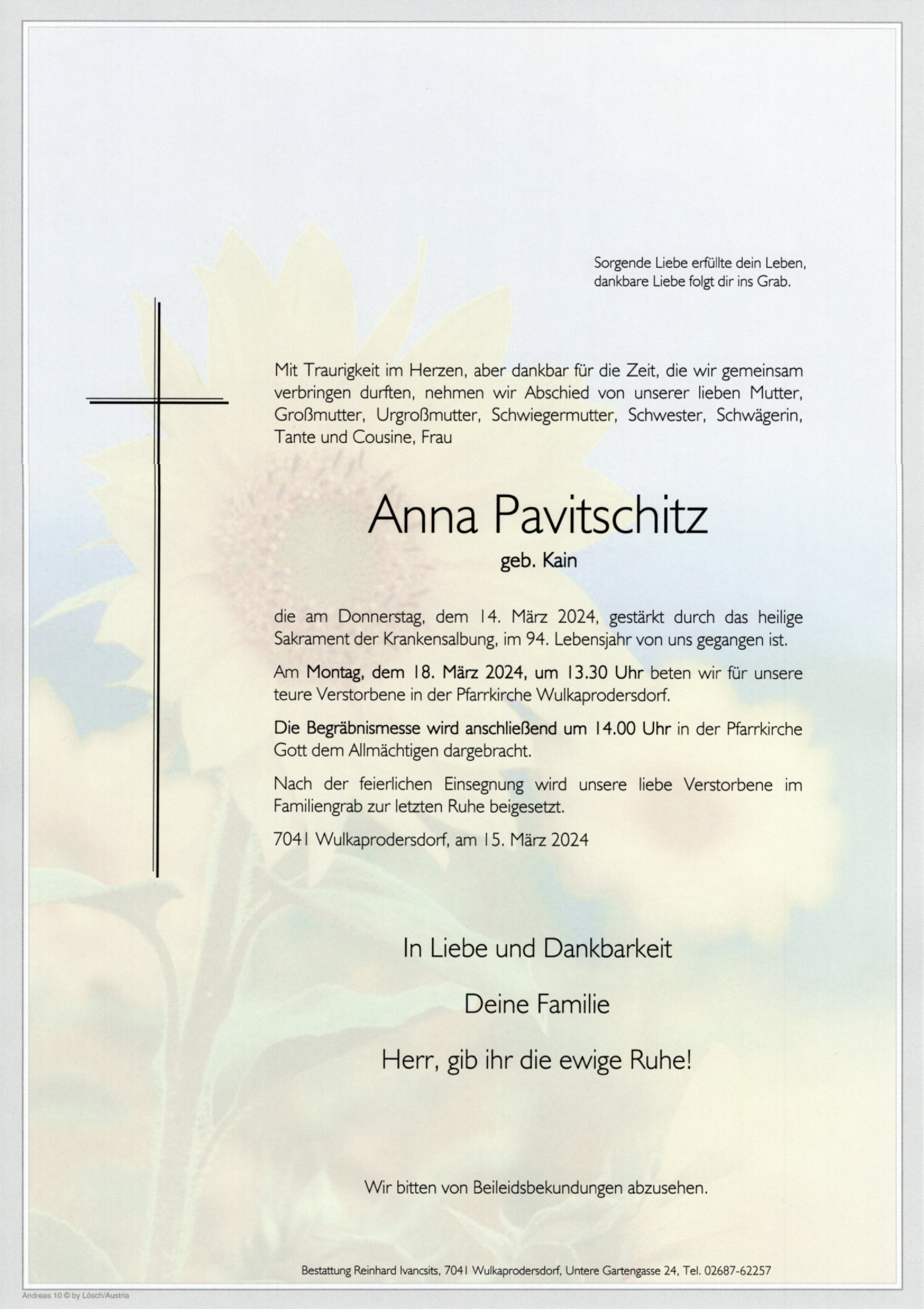 Traueranzeige von Anna Pavitschitz