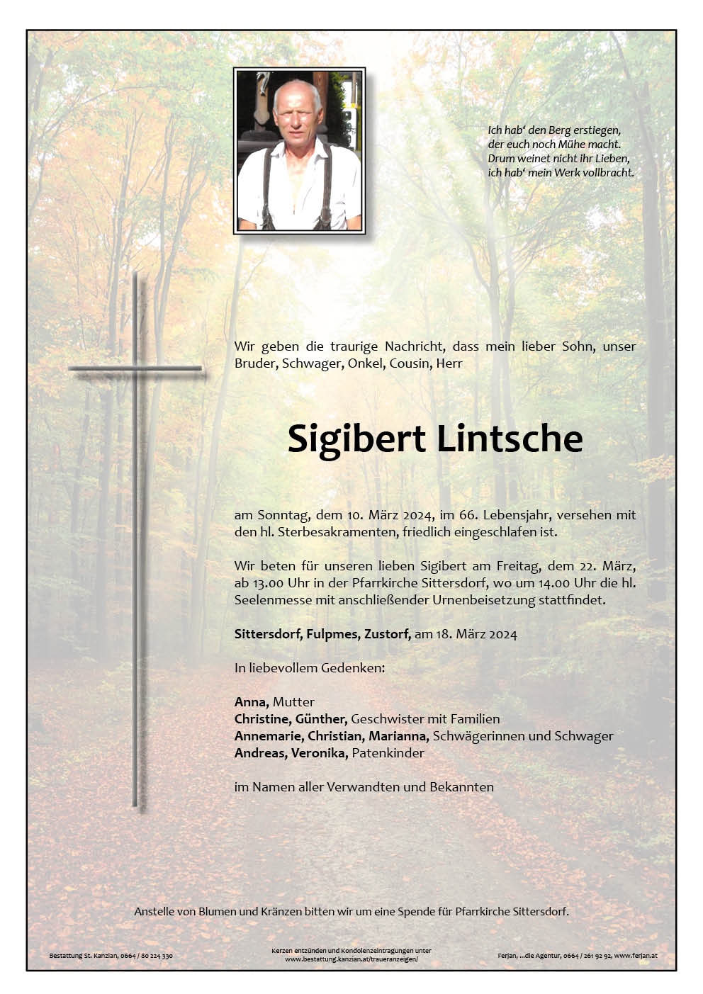 Traueranzeige von Sigibert Lintsche