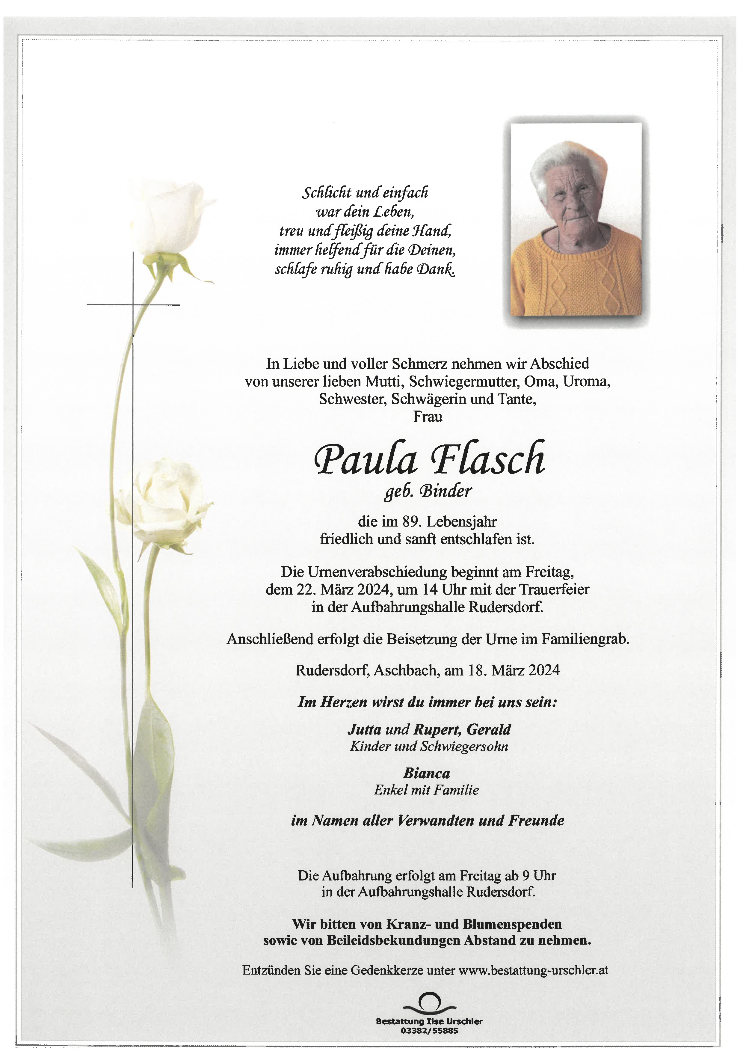Traueranzeige von Paula Flasch