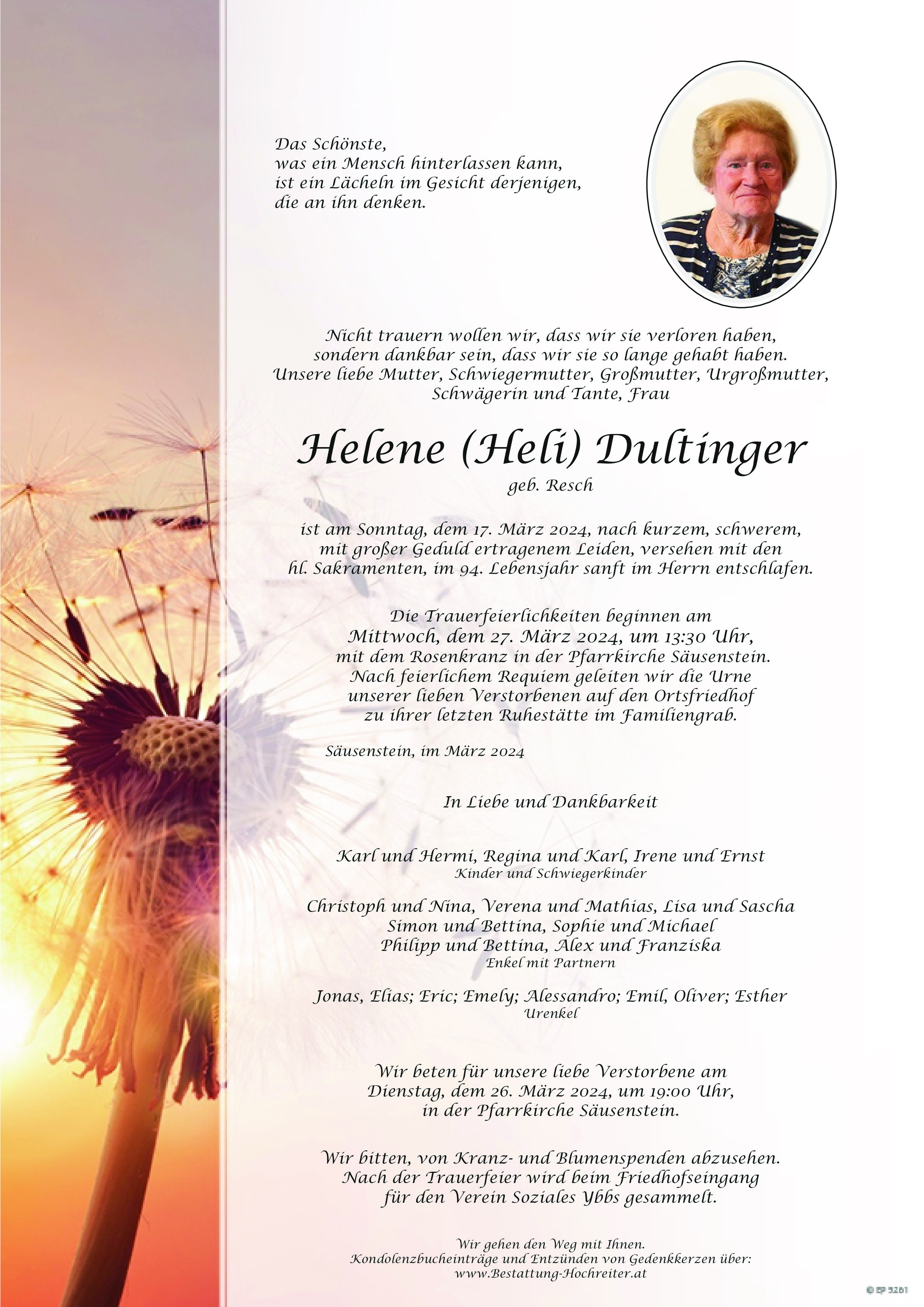 Traueranzeige von Helene Dultinger